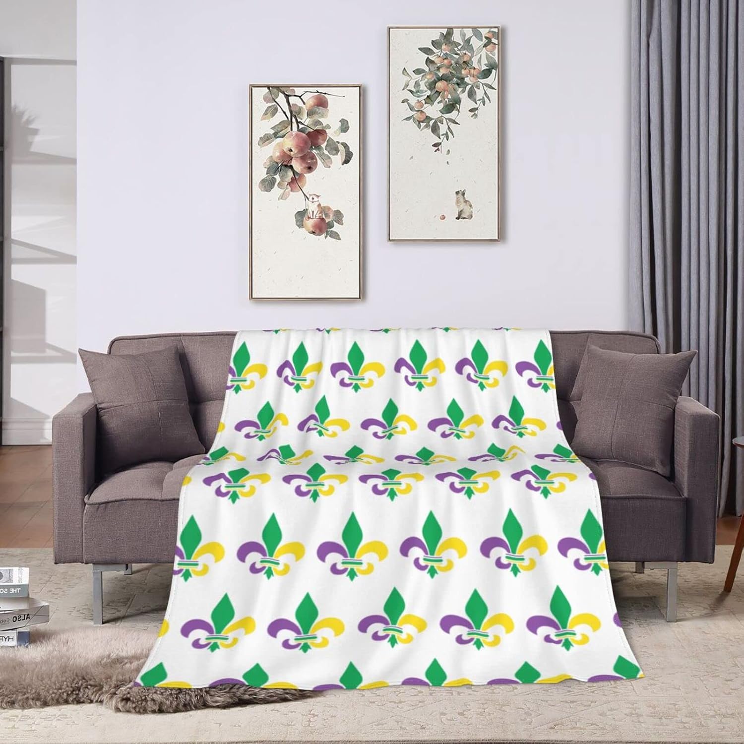 Manta de franela de Mardi Gras con diseño de flor de lis, suave, mullida, acogedora, para sofá, cálida y decorativa