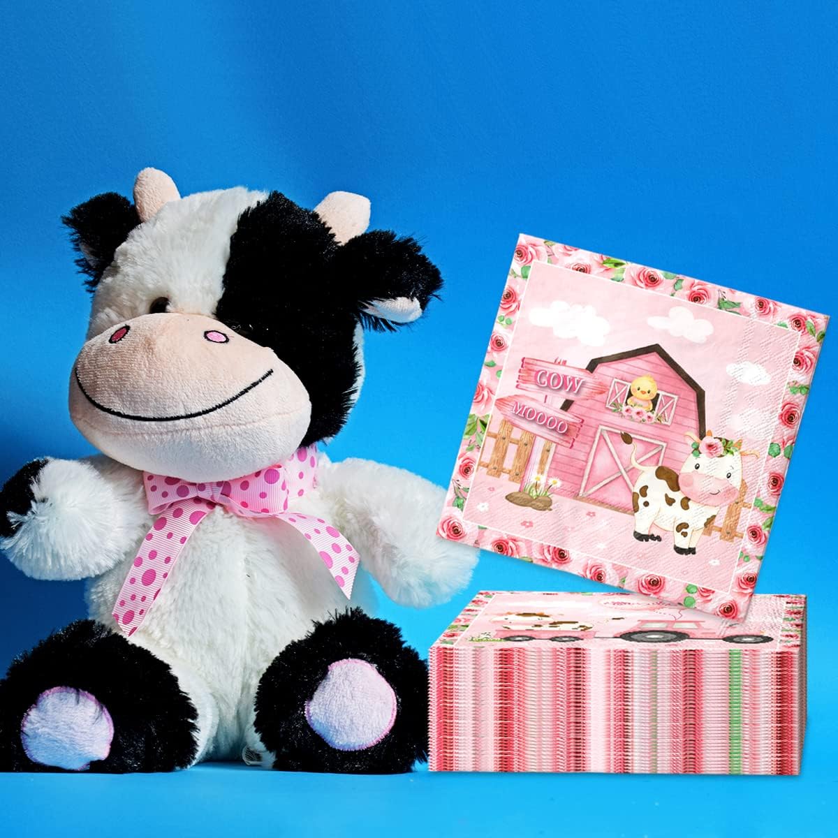 Servilletas de animales de granja, 40 unidades, decoraciones de fiesta de vaca rosa para niñas, diseño de animales de granja, servilletas de papel
