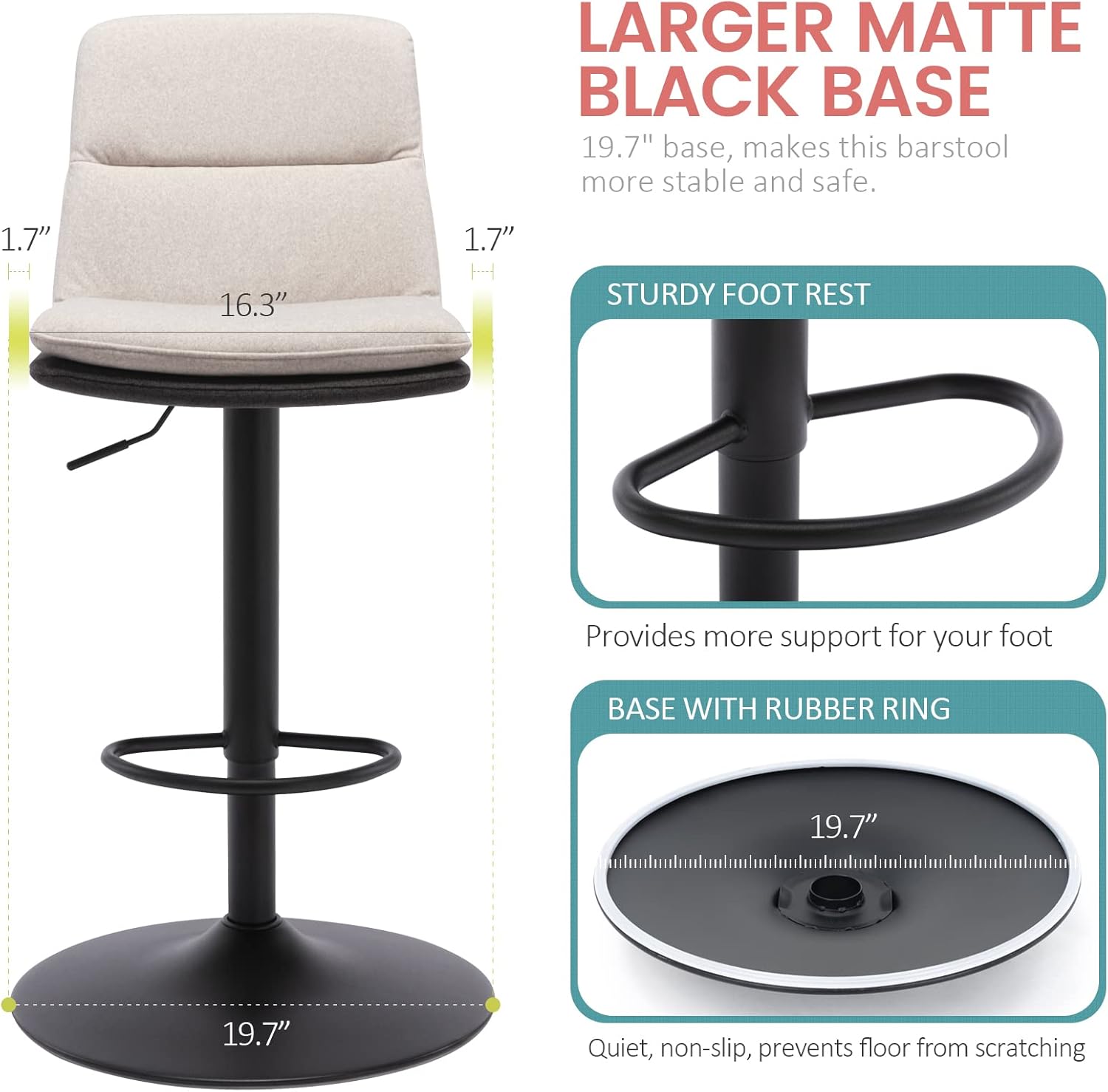 Brage Living Taburete de bar ajustable de tela, taburete giratorio de altura de mostrador con respaldo, silla de bar de cocina sin brazos para