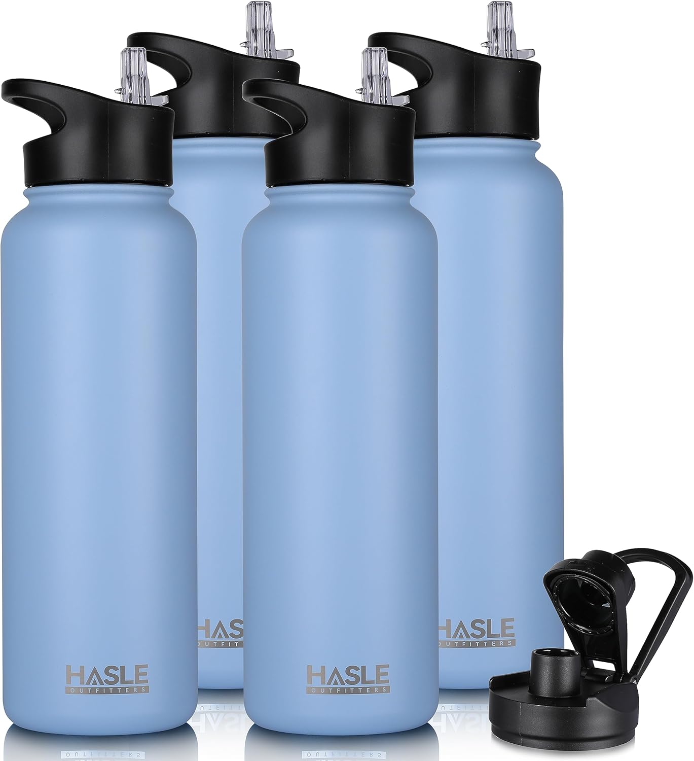HASLE OUTFITTERS Botella de agua de acero inoxidable de 40 onzas, aislada al vacío, de doble pared, a prueba de fugas, con 2 tapas (tapa con popote