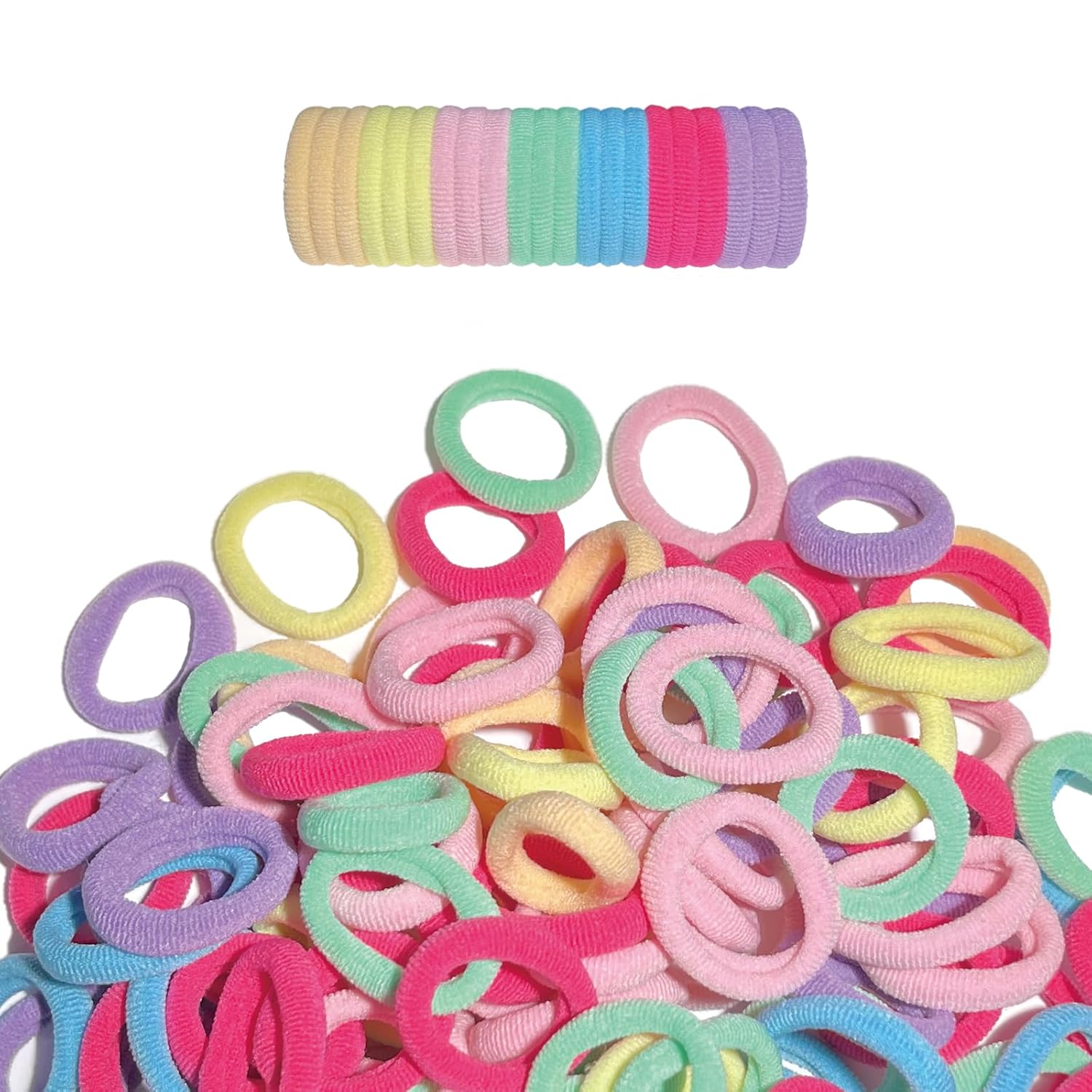 SRIVIJA 100 ligas para el pelo de bebé y niños pequeños, mini bandas para el pelo de bebé, bandas suaves y sin costuras, soportes elásticos para