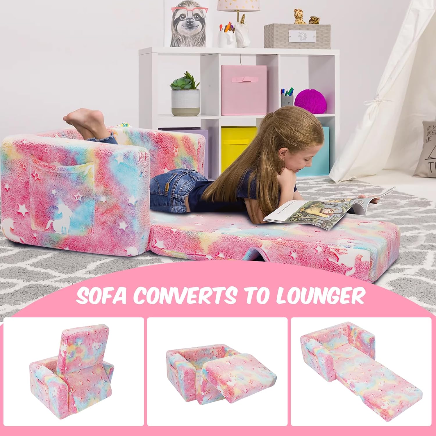 Sofá para niños pequeños, silla plegable para niños, sofá convertible para niños pequeños, sofá extraíble que brilla en la oscuridad, regalo de