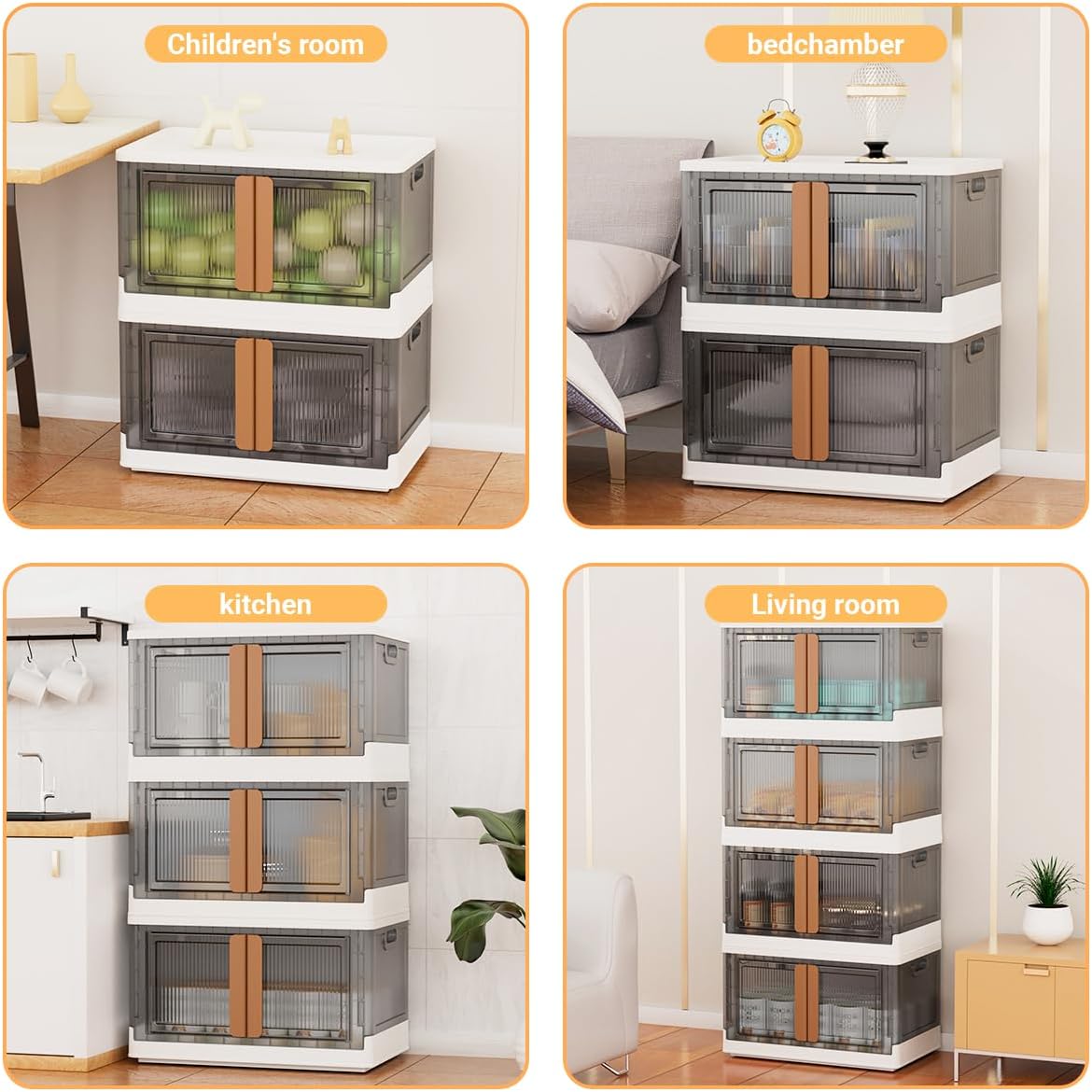 Contenedores de almacenamiento con tapas, contenedores de almacenamiento plegables con puerta, 5 x 34 cuartos de galón de plástico para organizador