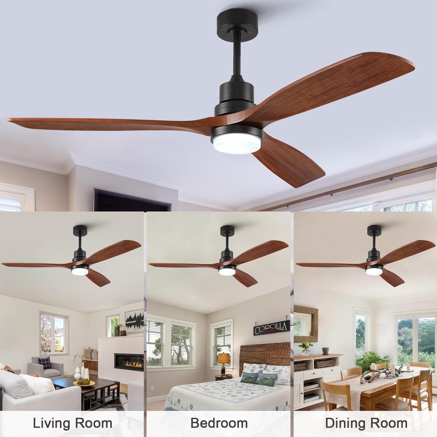 BOOMJOY Ventiladores de techo de 60 pulgadas con luces y control remoto, ventilador de techo para dormitorio, ventilador de techo grande para