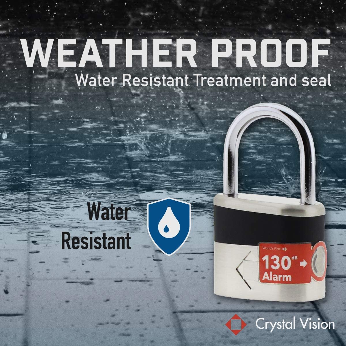 Crystal Vision – Cerradura de alarma antirrobo de 130 db, resistente a la intemperie, multiuso (0.335 in)