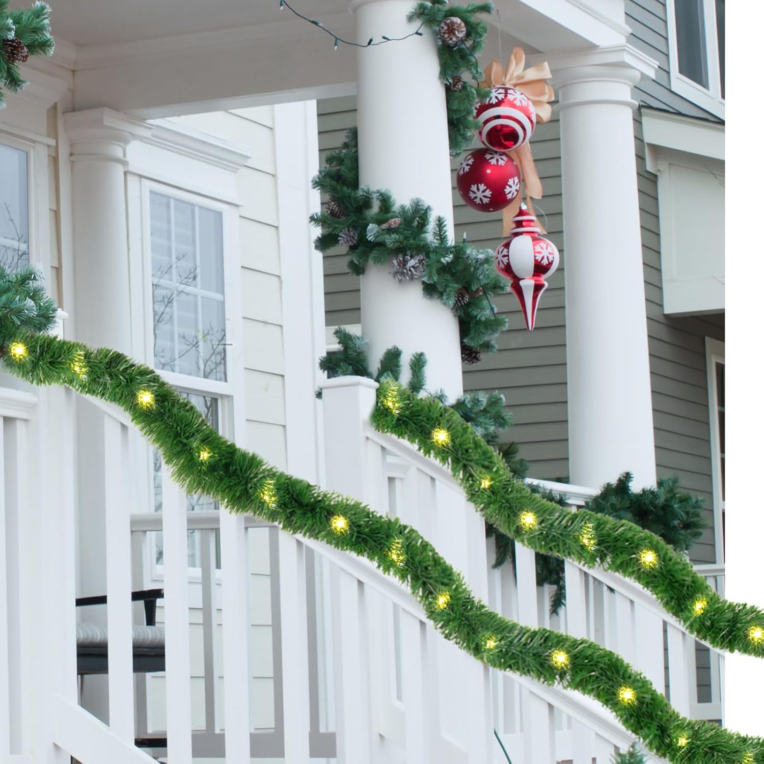 Guirnalda de Navidad de 18 pies, 60 luces LED preiluminadas, guirnalda de Navidad artificial, decoración de Navidad iluminada para interiores,