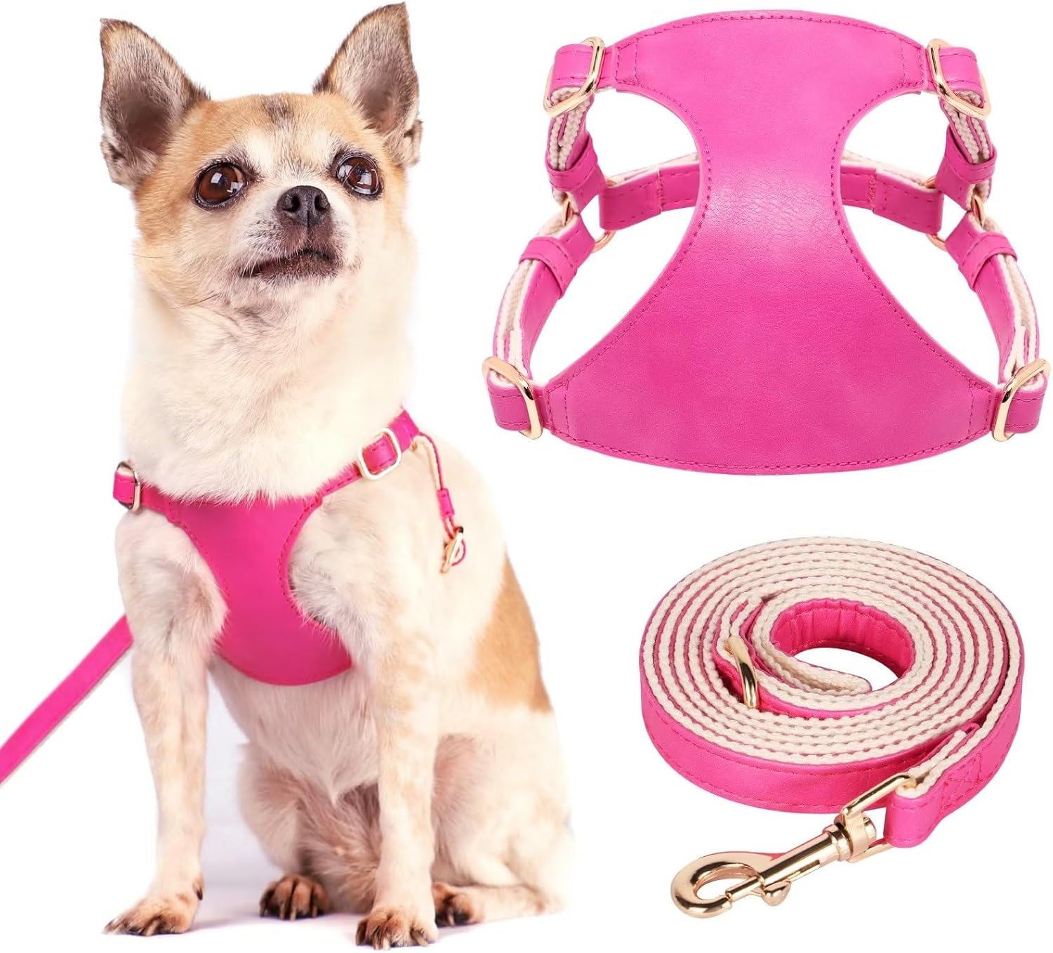 Didog Arnés sin tirones para perros pequeños, suave y ligero juego de arnés y correa para perros pequeños, duradero y ajustable, arnés de cuero XXS