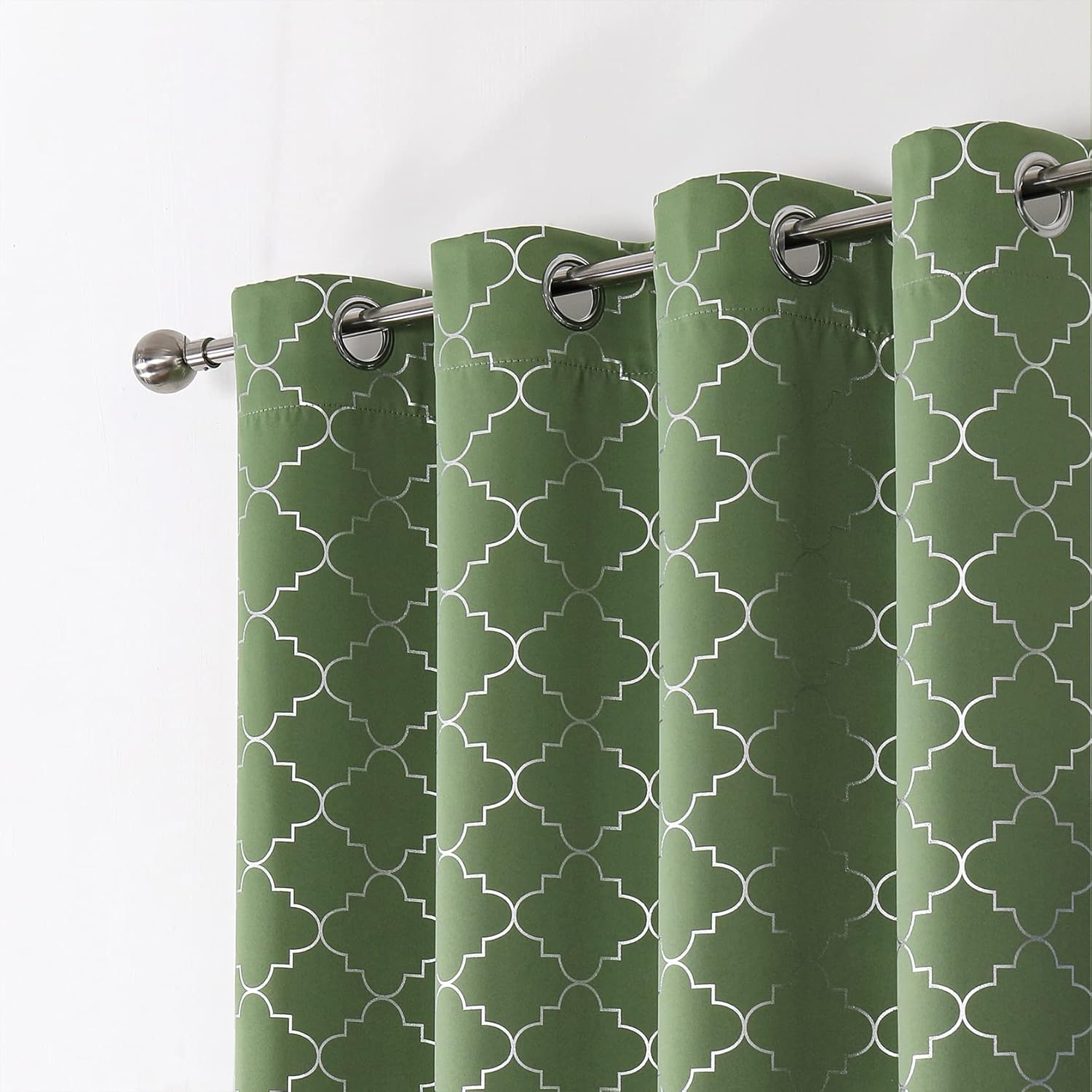Enactex Cortinas 100% opacas con aislamiento térmico de 84 pulgadas de largo para dormitorio, cortinas verdes con patrón geométrico plateado,