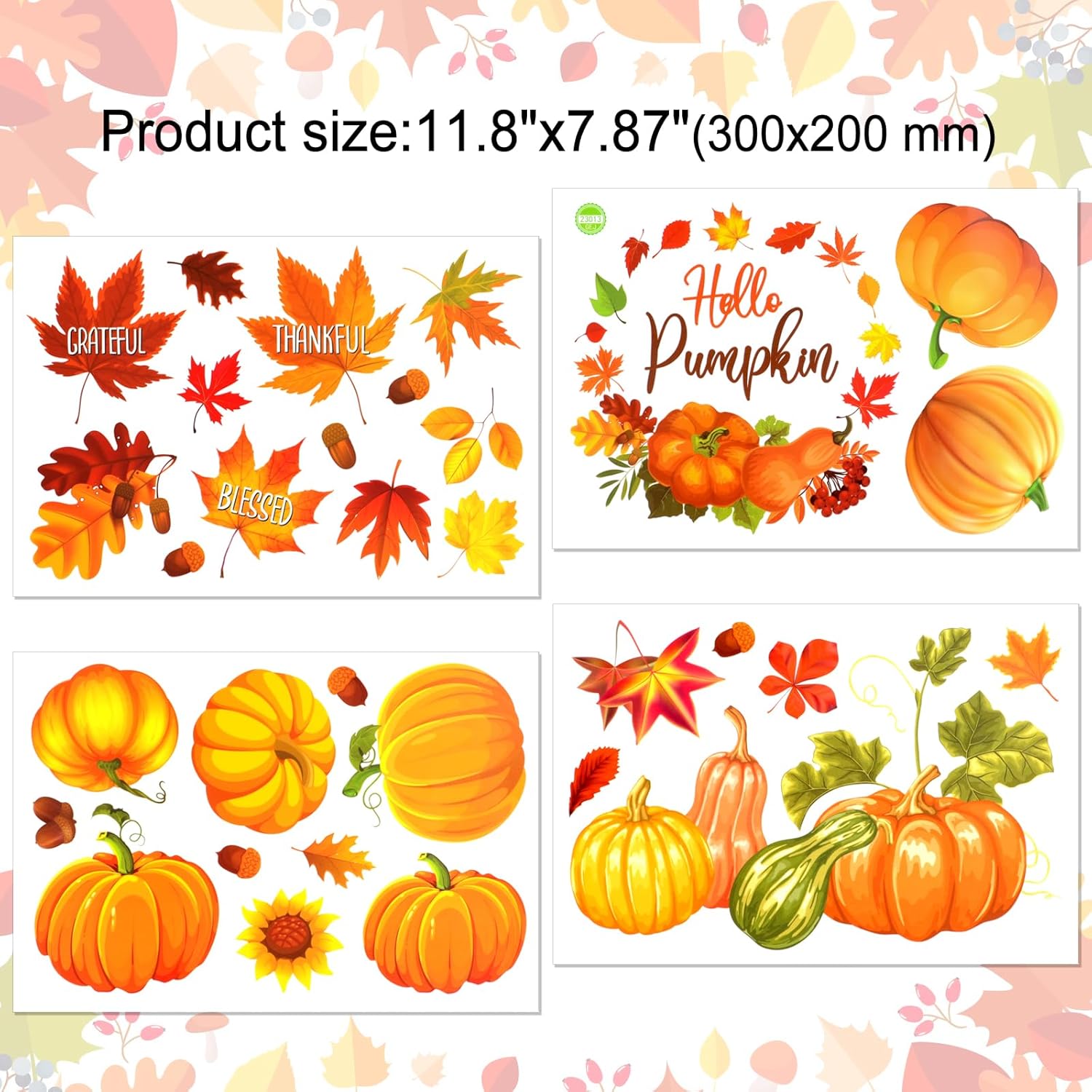 HOWAF Decoraciones de calabaza de Acción de Gracias, 9 hojas de calcomanías de ventana de doble cara de Hello Pumpkin para otoño, cosecha de Acción