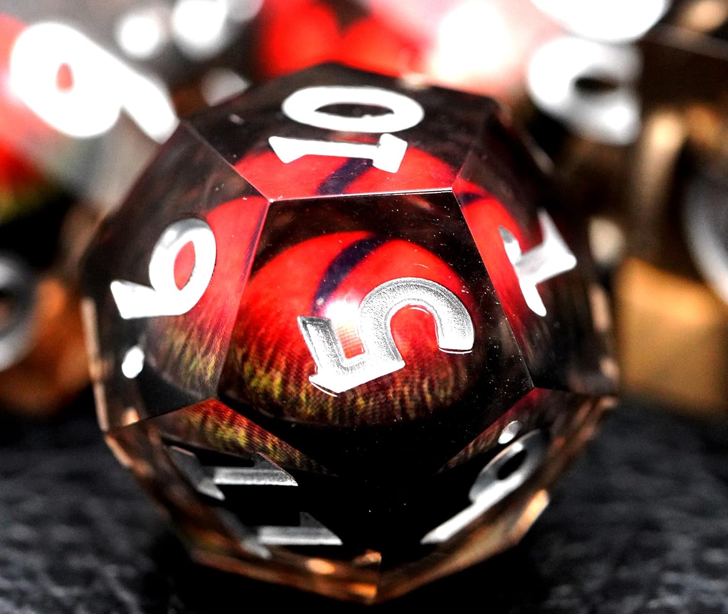 Juego de dados de ojo de dragón, dados DND de resina con caja, juego de dados poliédricos de borde afilado para juegos de rol de Calabozos y Dragones