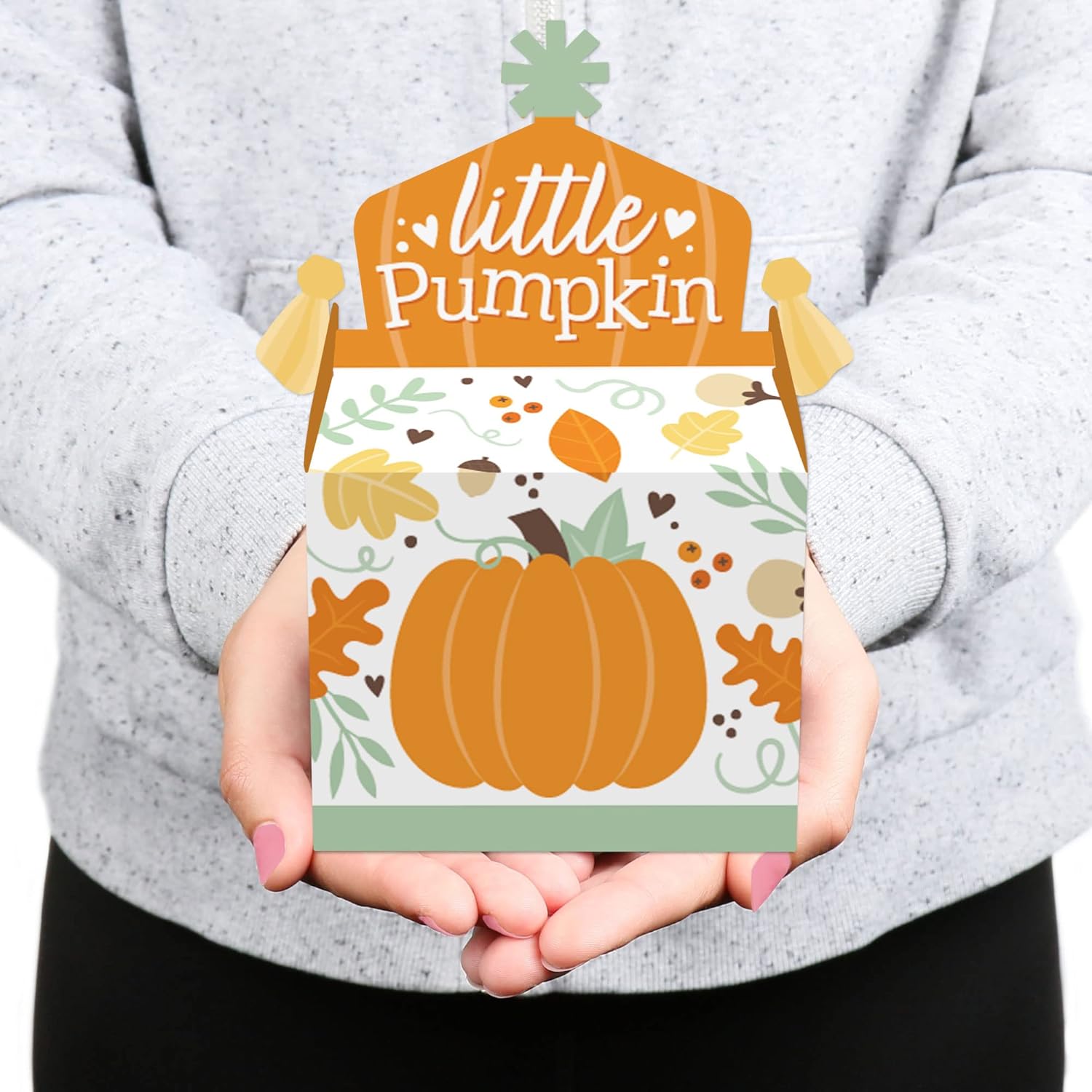 Big Dot of Happiness Little Pumpkin – Caja de golosinas para fiestas, fiestas de cumpleaños de otoño o baby shower, juego de 12