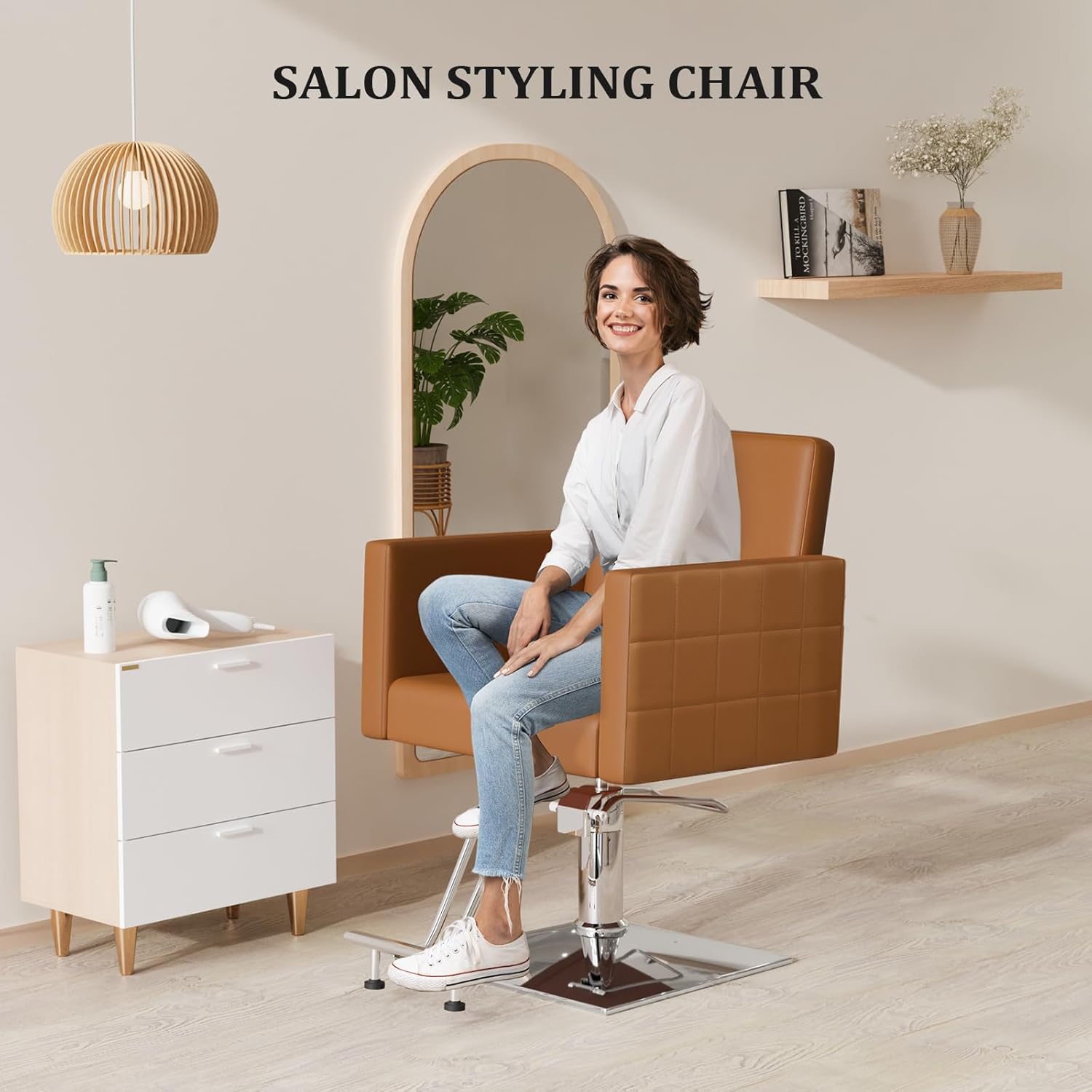 Silla de peluquería para estilista de peluquería de asiento ancho, silla de peluquería hidráulica con reposapiés de acero inoxidable, silla de