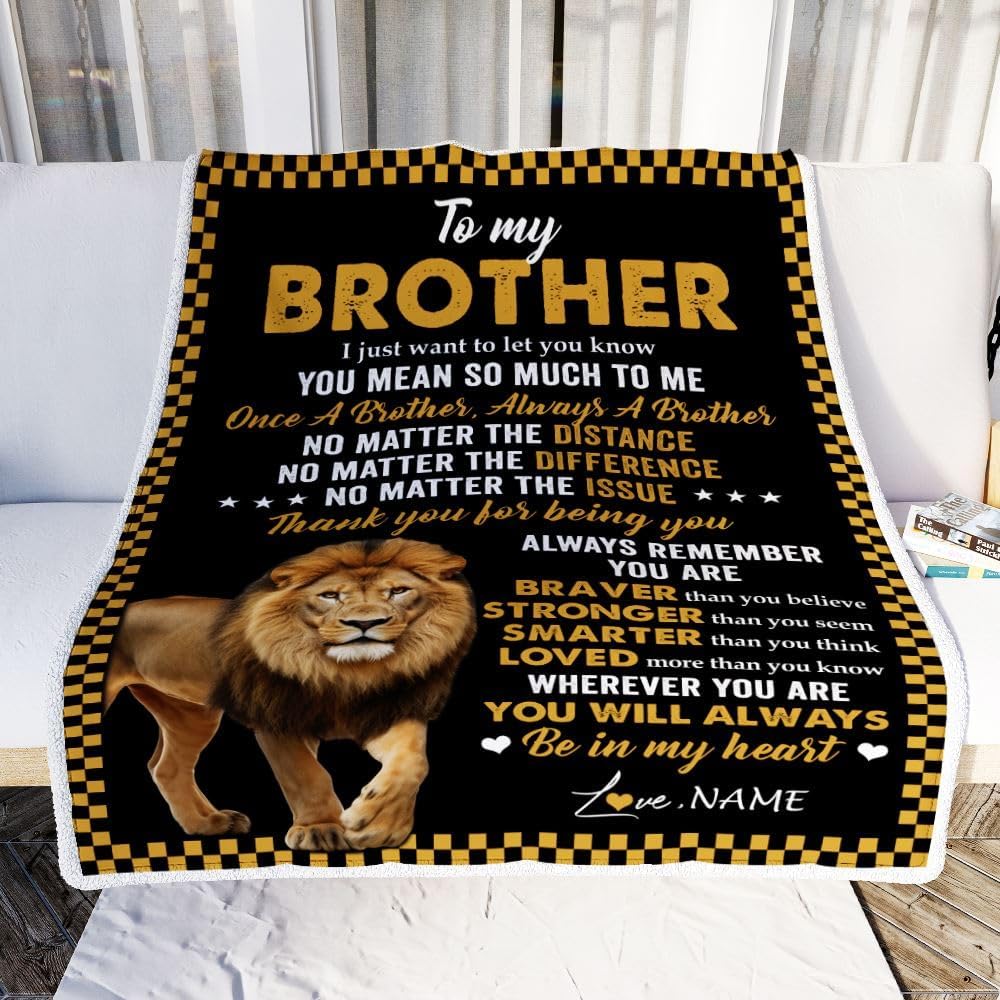 Manta personalizada con texto en inglés To My Brother, de Sister Lion Always A Brother, para hombres, para cumpleaños, graduación, Navidad, regalo