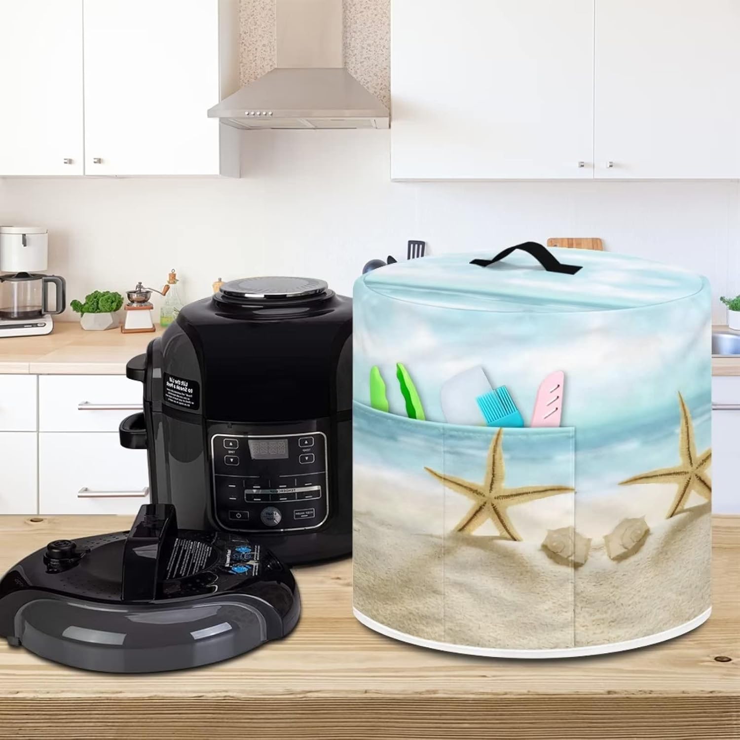 Cubierta antipolvo compatible con olla de 8 cuartos de galón, decoración de electrodomésticos de cocina con estampado de estrellas de mar de playa