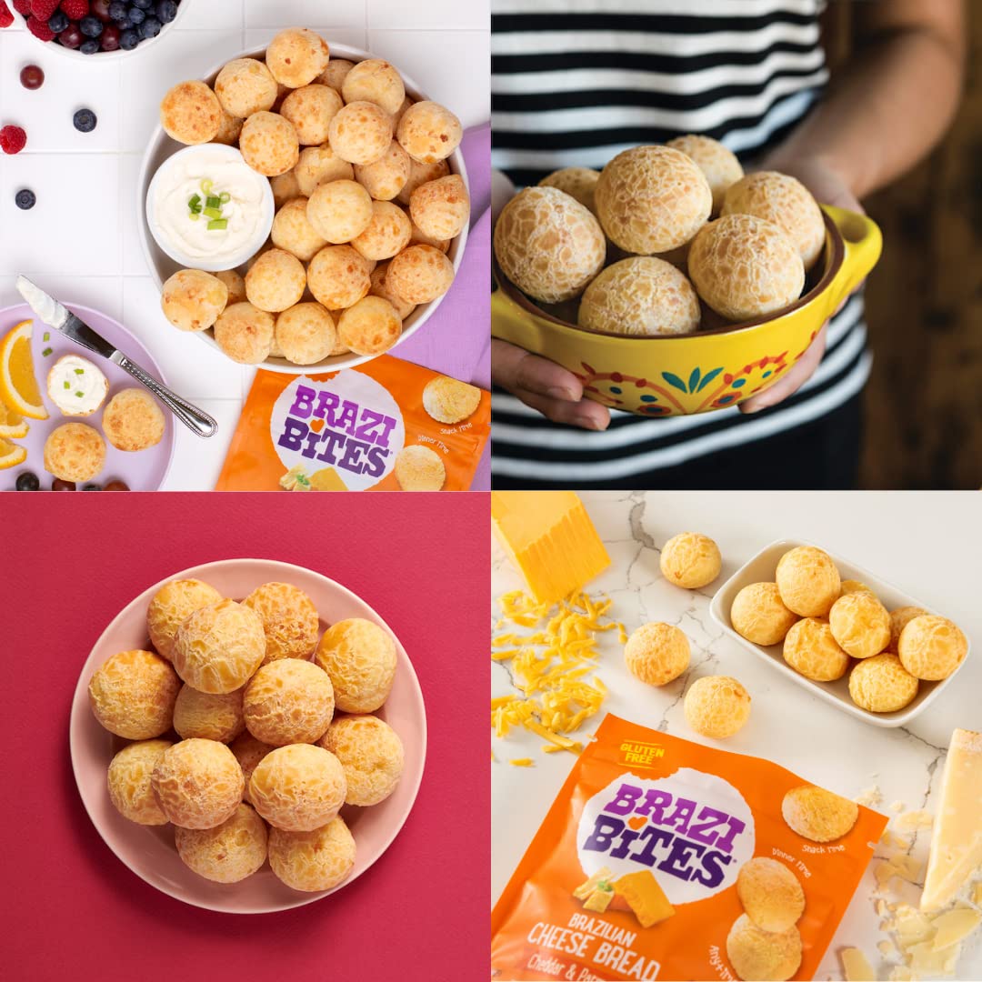 Brazi Bites Pan de queso brasileño sin gluten queso cheddar y parmesano  Snacks de pan congelados vegetarianos  Sin soja  Sin ingredientes