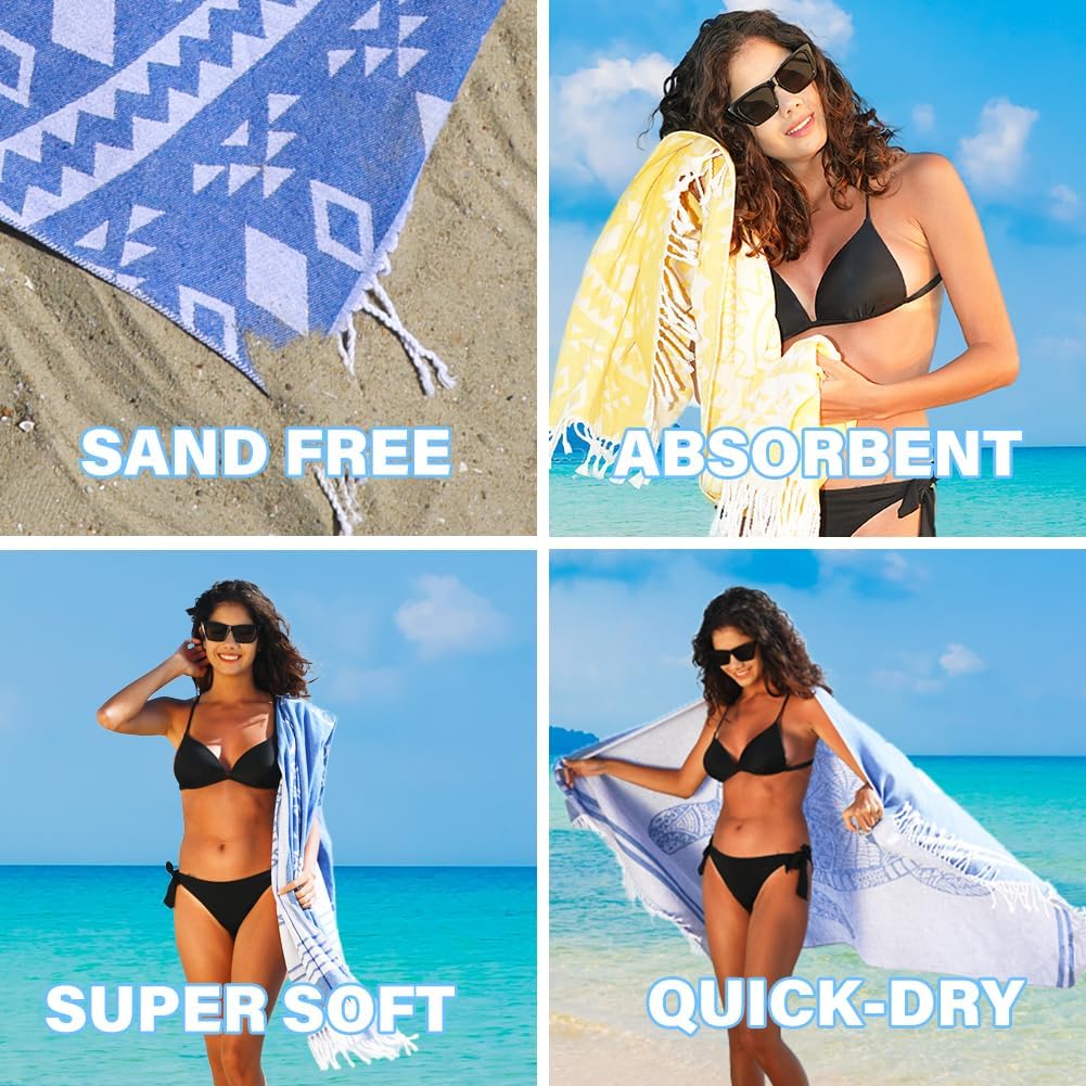 Widdonen Toalla de playa turca de secado rápido, absorbente, de algodón, ligera, fina, para baño, piscina, toallas de natación, extra grandes, sin