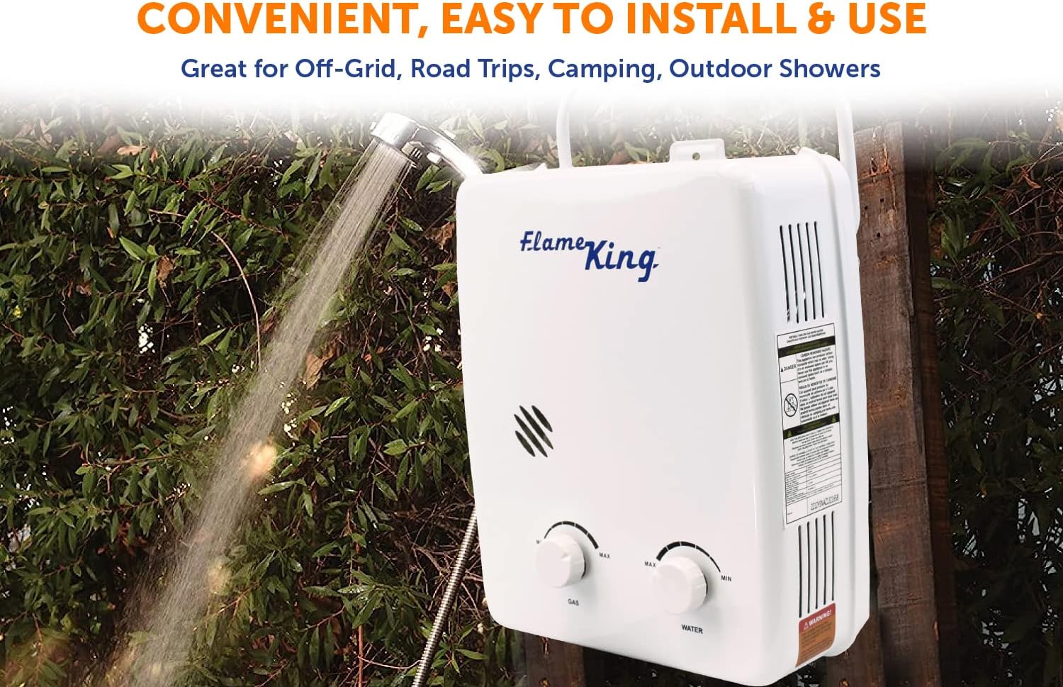 Flame King YSNAZ132 – Calentador de agua portátil sin tanque de gas propano 5L 1.32GPM a 34,000 BTU, ducha instantánea de agua caliente al aire