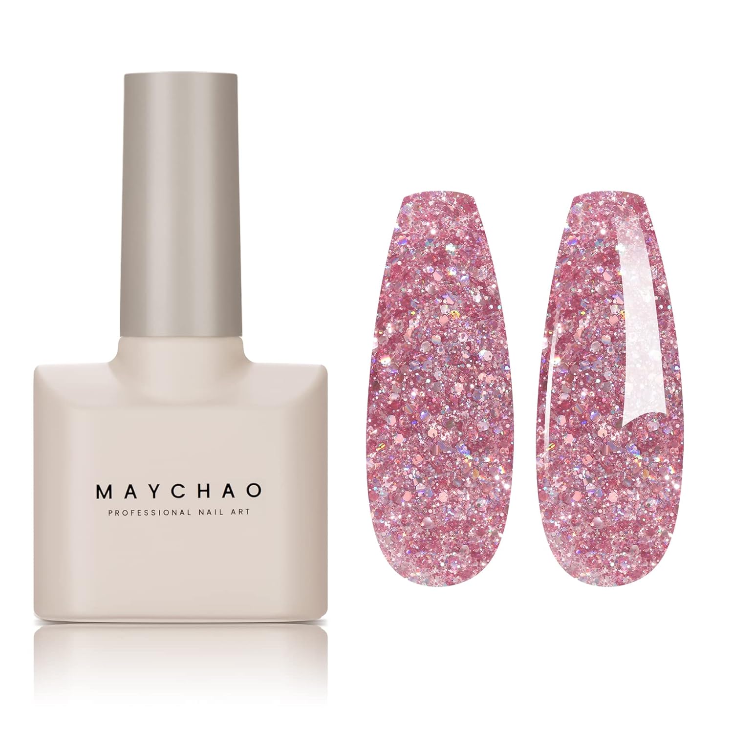 MAYCHAO Esmalte de uñas de gel con purpurina rosa de 0.0 fl oz, 1 unidad de esmalte de gel con purpurina rosa Sakura para remojar el esmalte de uñas