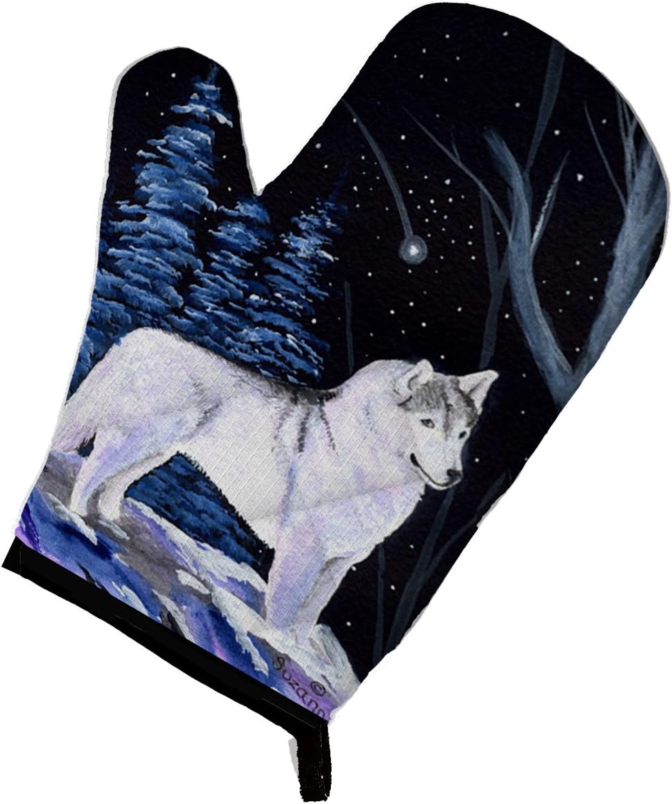 Caroline’s Treasures SS8400OVMT Starry Night Siberian Husky – Mitón de horno grueso resistente al calor para sartenes calientes y horno, guante de