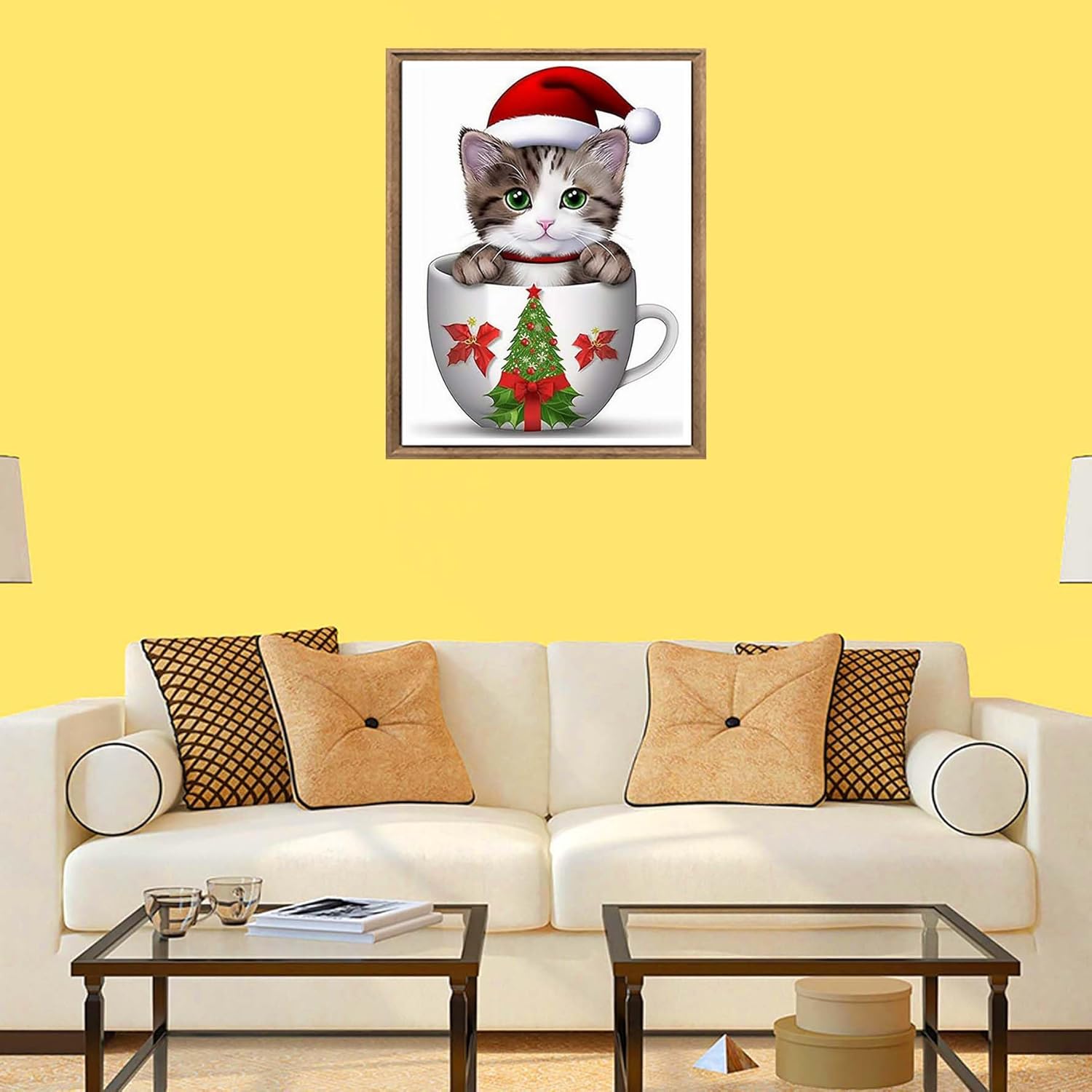Bimkole Kits de pintura de diamantes 5D para Navidad, lindo gato, taladro completo, juego de bordado de diamantes de imitación, pintura con