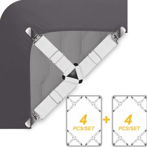 Ultrashang Sujetadores de correas de sábana Juego de 2 juegos de sábanas ajustables triangulares elásticas blancas con clips de sujeción para Ultrashang Sujetadores de correas de sábana Juego de 2 juegos de sábanas ajustables triangulares elásticas blancas con clips de sujeción para