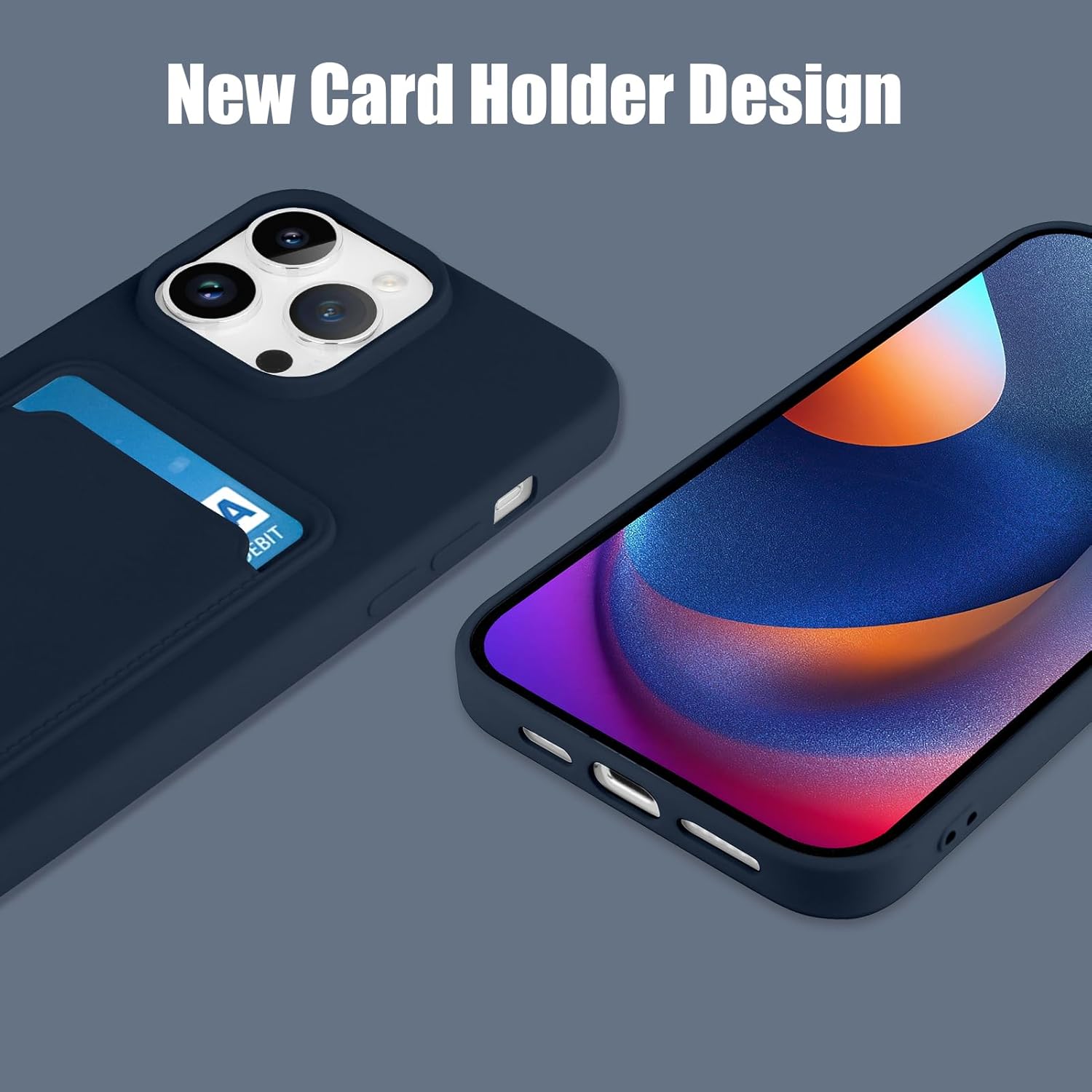 MZELQ Funda de silicona compatible con iPhone 15 Pro Max, funda protectora para cámara con tarjetero + protector de pantalla, funda con ranura para