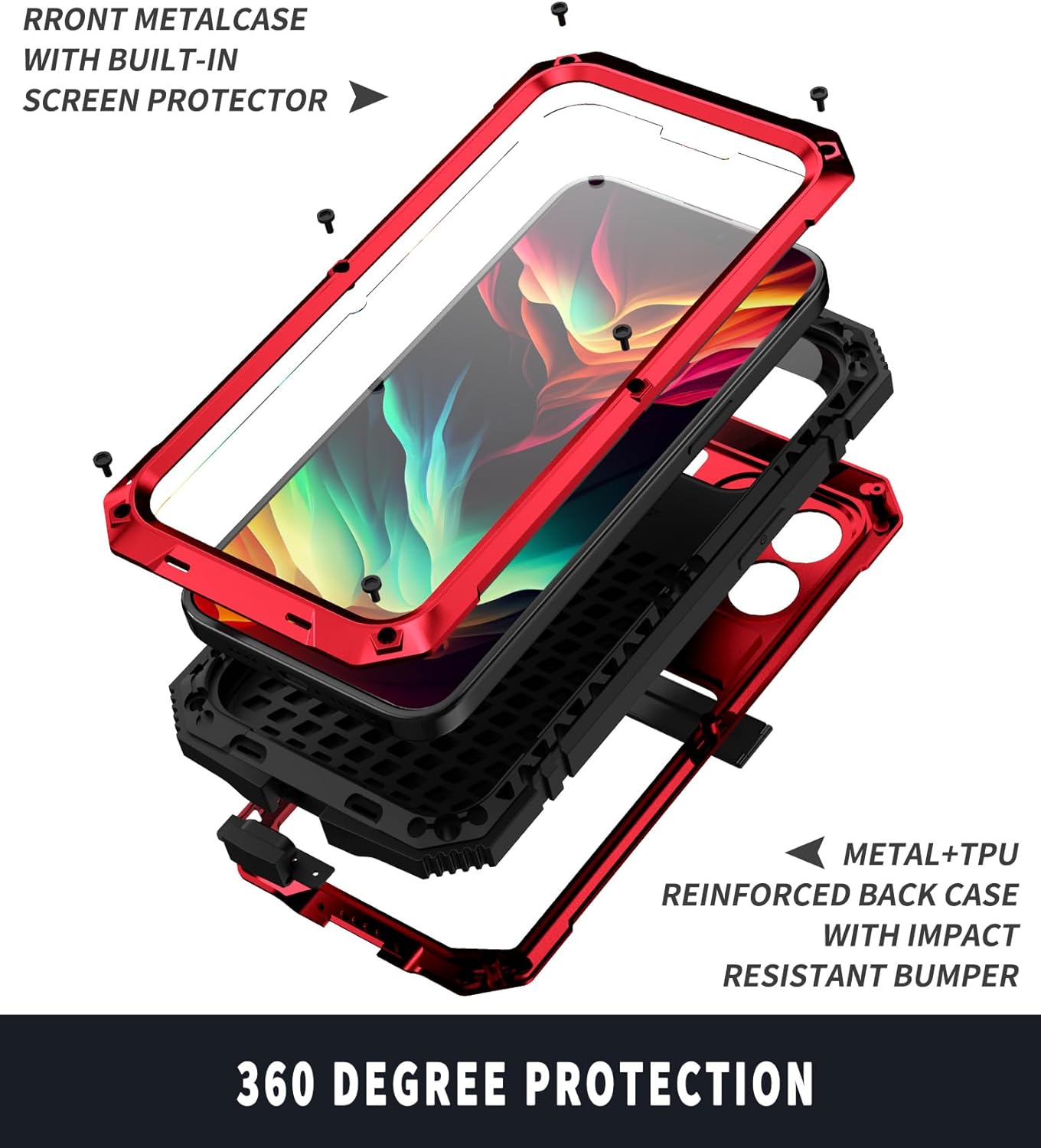 Lunivop Compatibilidad con iPhone 15 Pro Funda de protección resistente aluminio Stan goma de metal de grado militar protector de lente de cámara de