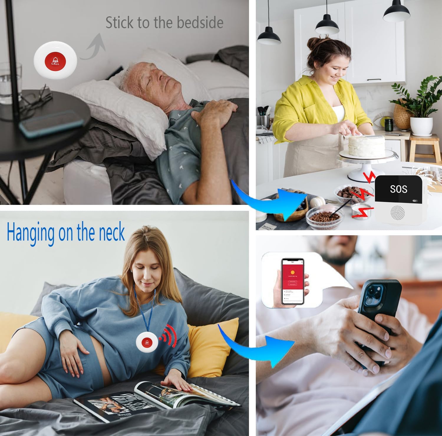 DwyenSlo Sistema de botón de llamada WiFi para cuidador, alerta de aplicación inteligente, botón de llamada de emergencia, alerta de ayuda personal