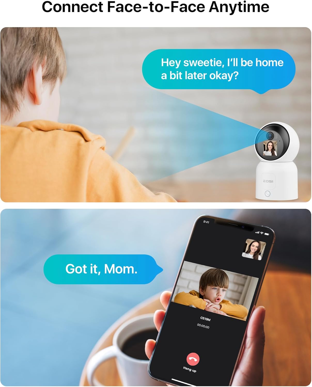 ZOSI Cámara de seguridad de video de 2 vías de 4 MP, C519M 360 View Baby  Pet Dog Monitor, 2.5K Plug-in 2.4G5G WiFi Cámara inteligente para