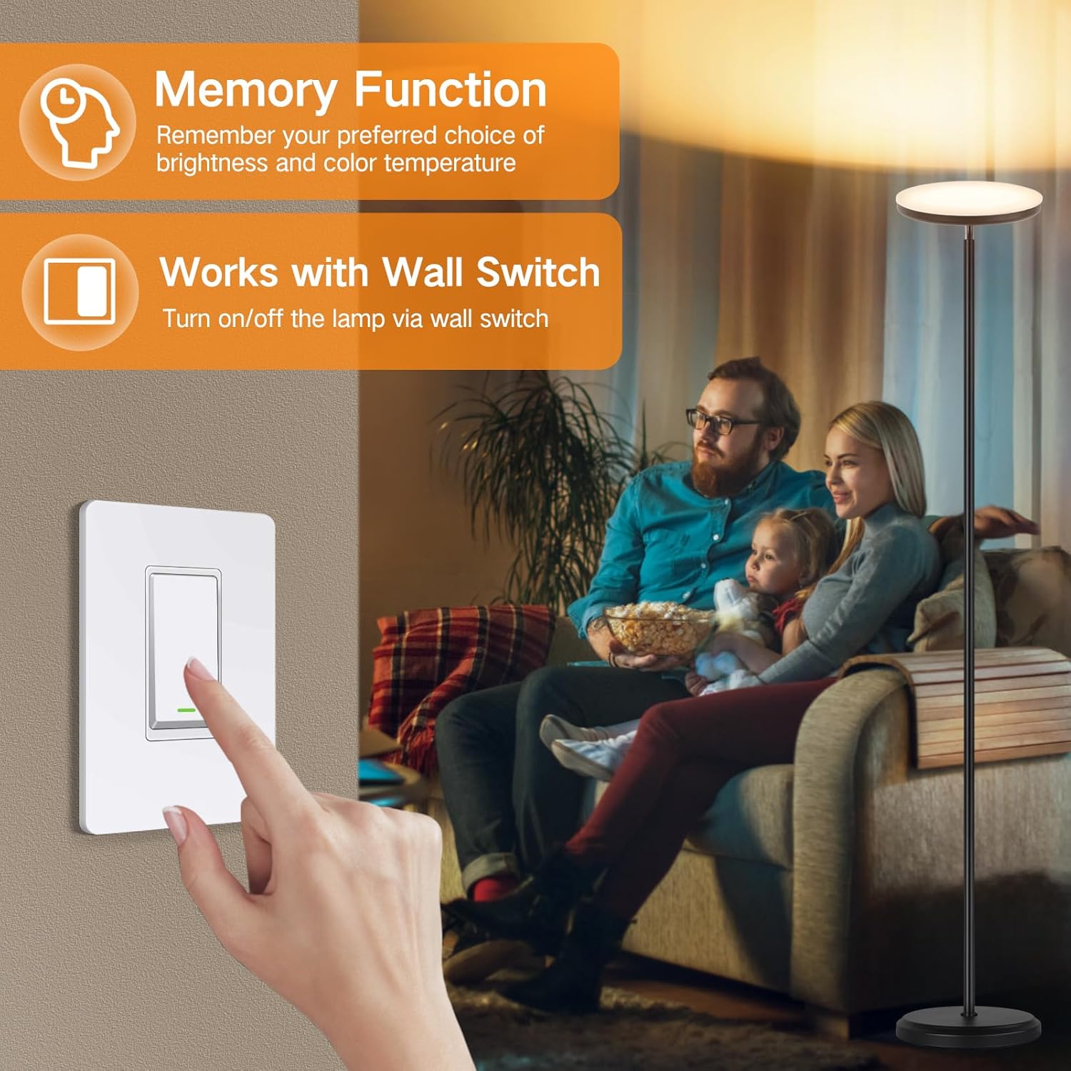 OUTON Lámpara de pie LED inteligente, 30 W3000 lúmenes, regulable, brillante, lámpara de cielo, compatible con Alexa Google Home, control remoto