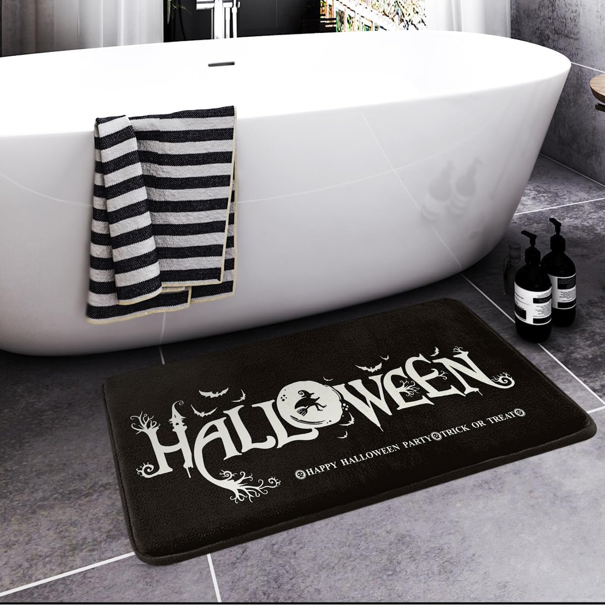 Britimes Alfombra de baño para baño, Halloween, color negro, antideslizante, cubierta de suelo, alfombra de piso de 16 x 24 pulgadas, decoración de