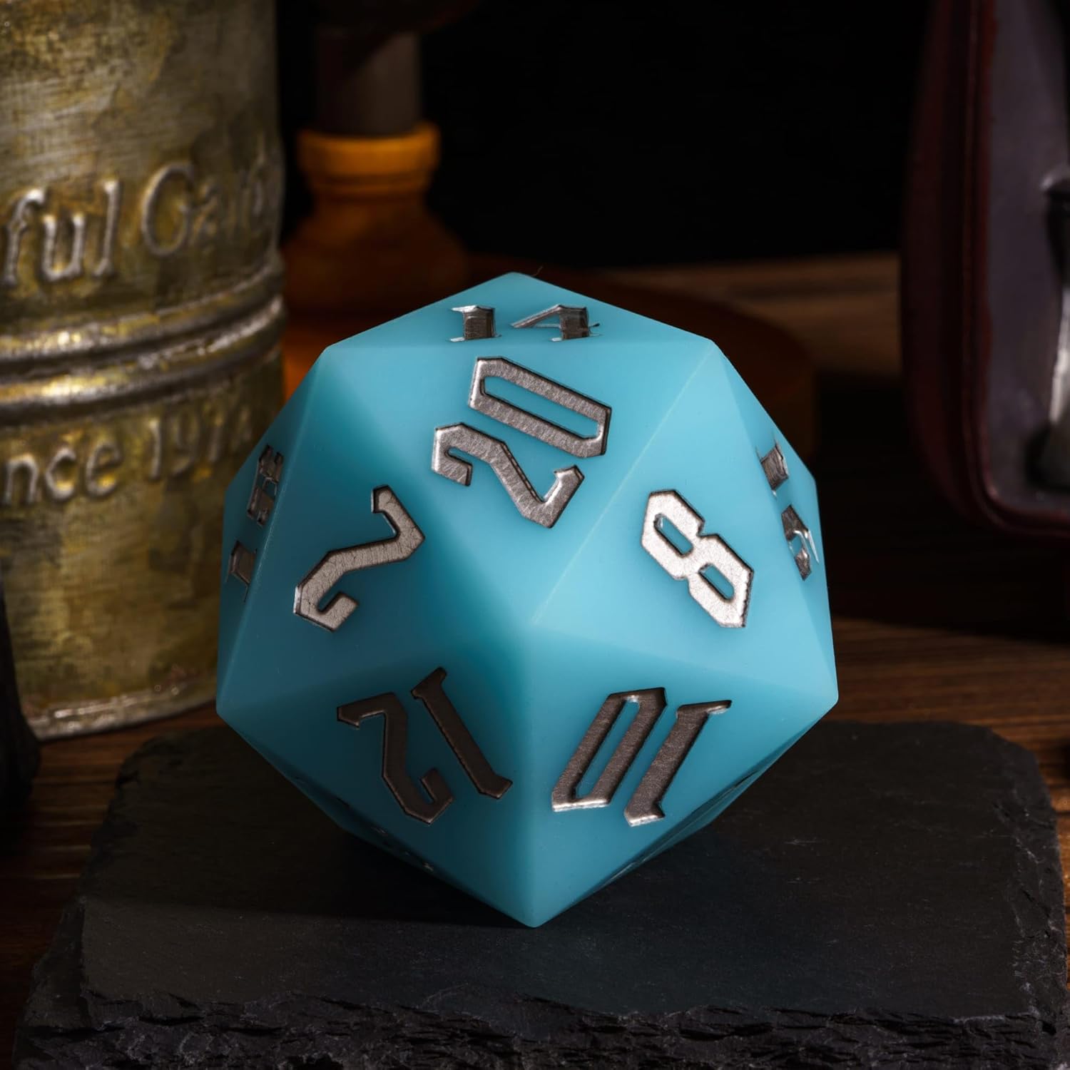 Dados D20 de silicona D20 de 2.165 in, grandes que brillan en la oscuridad D20 individuales de 20 caras, dados poliédricos gigantes D20 con caja de