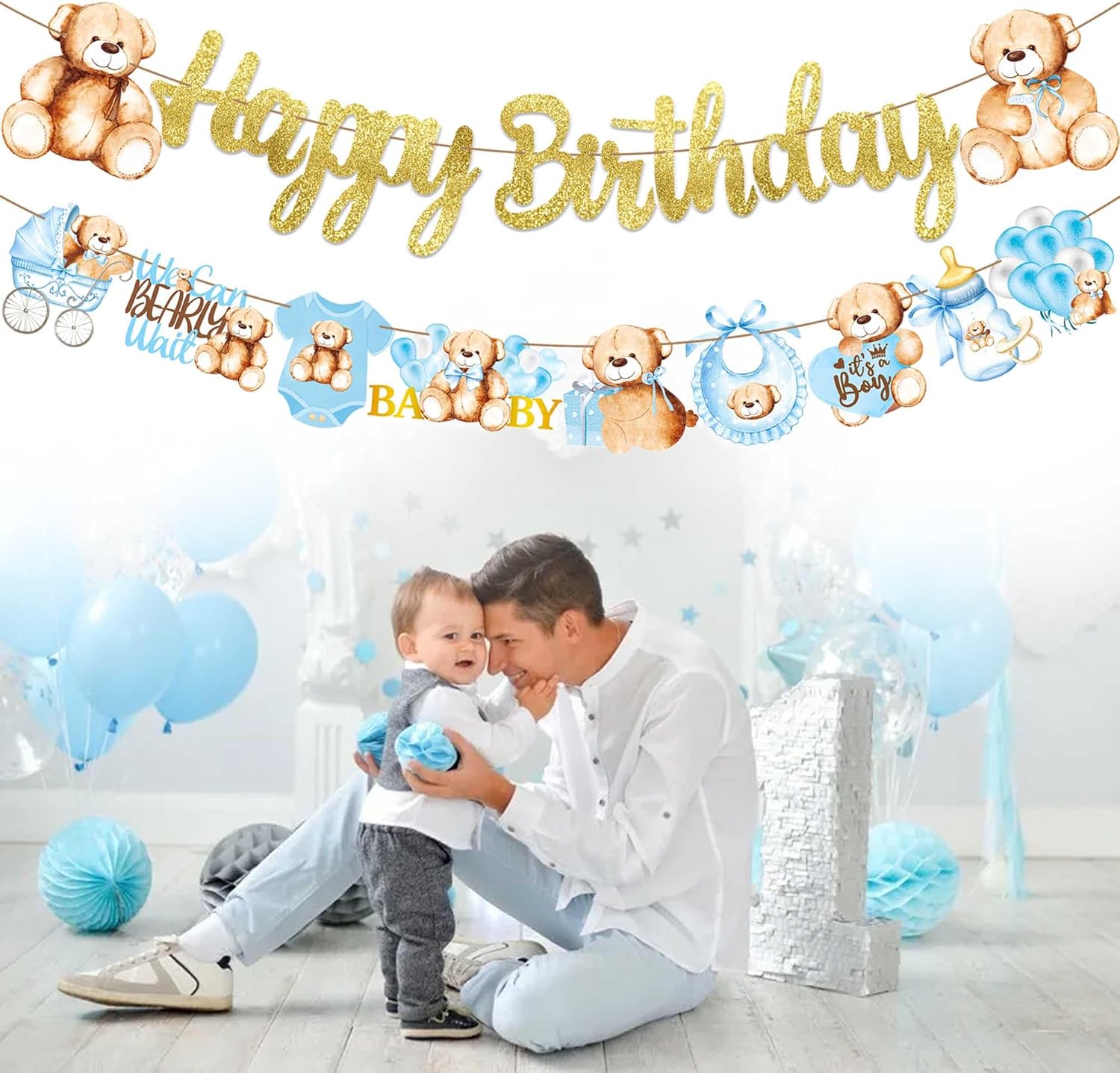 Cartel de cumpleaños con purpurina de oso de peluche, decoración de fiesta de cumpleaños, oso de peluche, decoración para fiesta de cumpleaños con