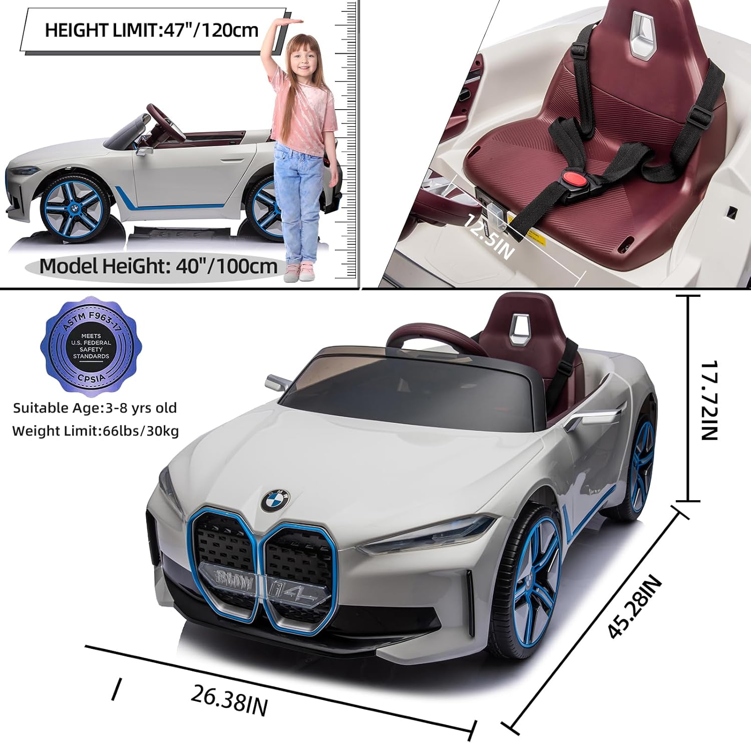 BMW – Auto eléctrico para niños con licencia de 12 V, con control remoto, batería 7AH, juguetes para niños pequeños de 1 a 3 años, 3 velocidades,