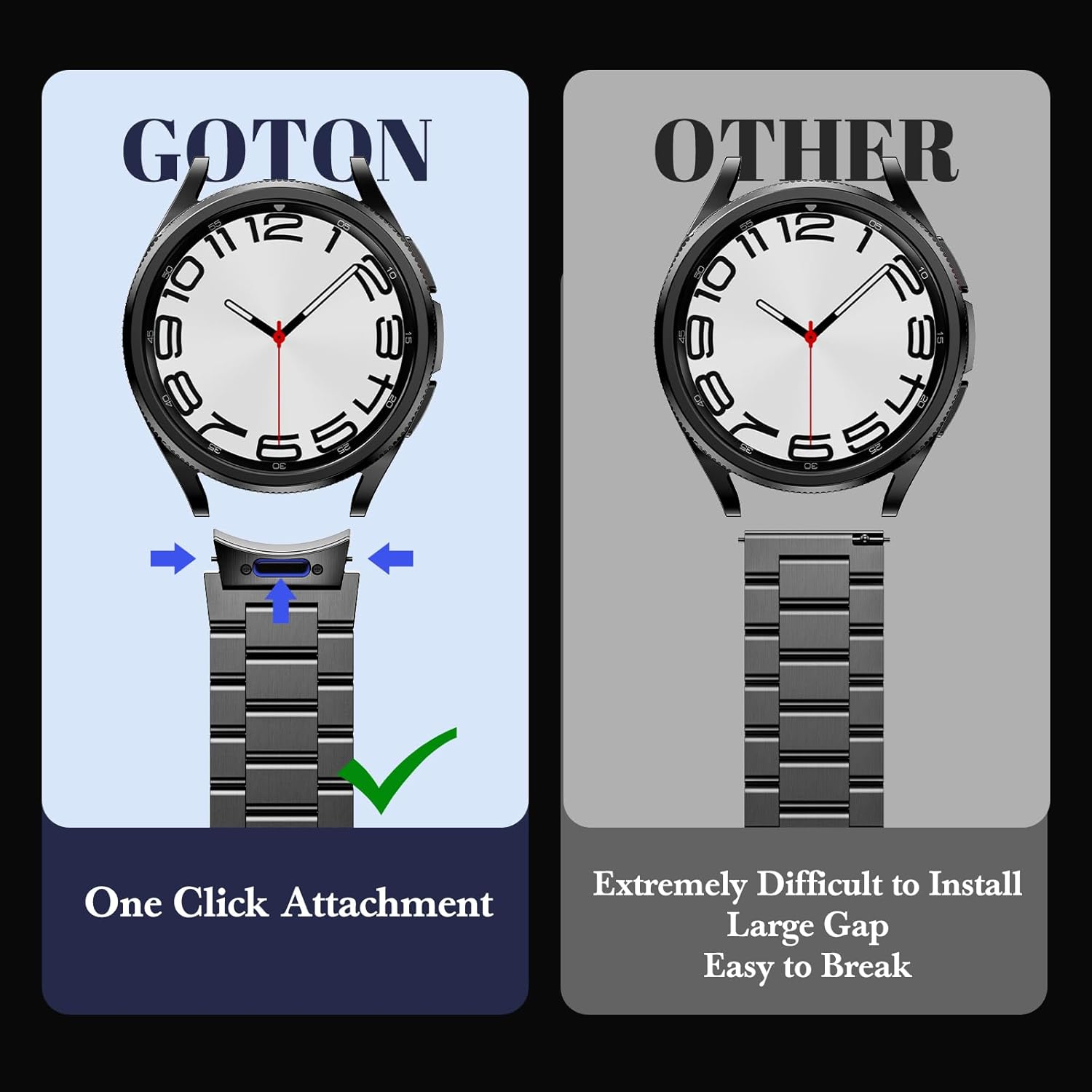 Goton Correa de acero inoxidable de 0.787 in sin brecha accesorio de un clic para Samsung Galaxy Watch 6 5 4 Active 2 1.575 in 1.732 in, Watch 6