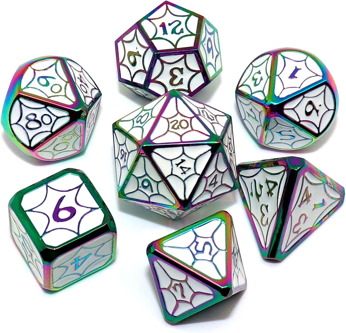 Dados poliédricos DND dados de aleación blanca con borde de dados coloridos para Calabozos y Dragones Pathfinder Juego de dados Juego de dados de