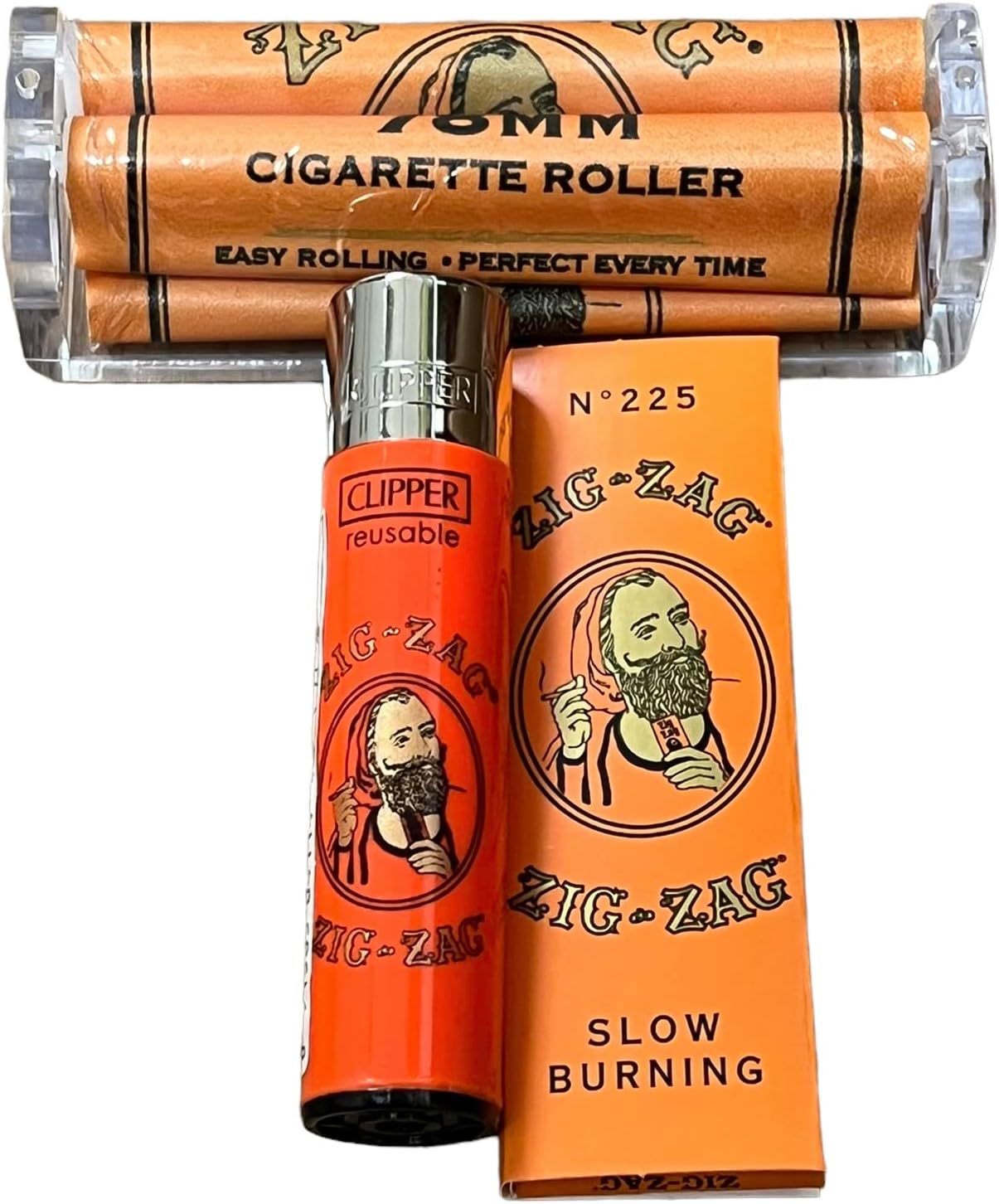 Zig Zag – Papel rodante de 1 14 naranja + encendedor de cortaúñas + máquina rodante de 3.071in + tarjeta de cuchara RSV