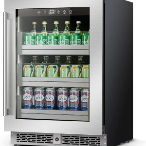 Refrigerador de bebidas de 24 pulgadas, capacidad para 154 latas, acero inoxidable con mini refrigerador integrado y puerta de vidrio. Enfría tus Refrigerador de bebidas de 24 pulgadas, capacidad para 154 latas, acero inoxidable con mini refrigerador integrado y puerta de vidrio. Enfría tus