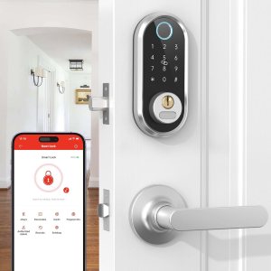 smonet Pro Smart Fingerprint – Juego de cerraduras para puerta delantera, biométrico, pantalla táctil, Bluetooth, electrónica, con asa, para el smonet Pro Smart Fingerprint – Juego de cerraduras para puerta delantera, biométrico, pantalla táctil, Bluetooth, electrónica, con asa, para el