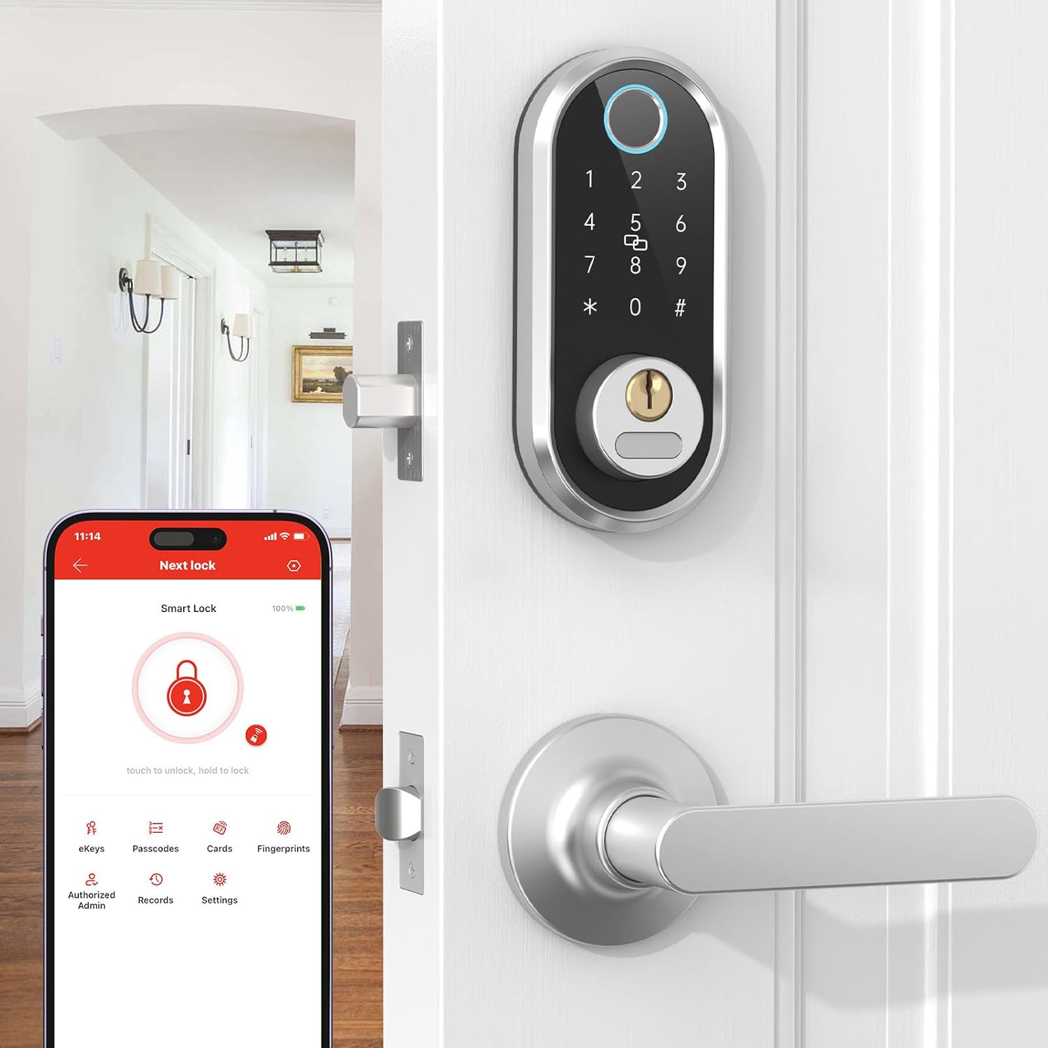 smonet Pro Smart Fingerprint – Juego de cerraduras para puerta delantera, biométrico, pantalla táctil, Bluetooth, electrónica, con asa, para el