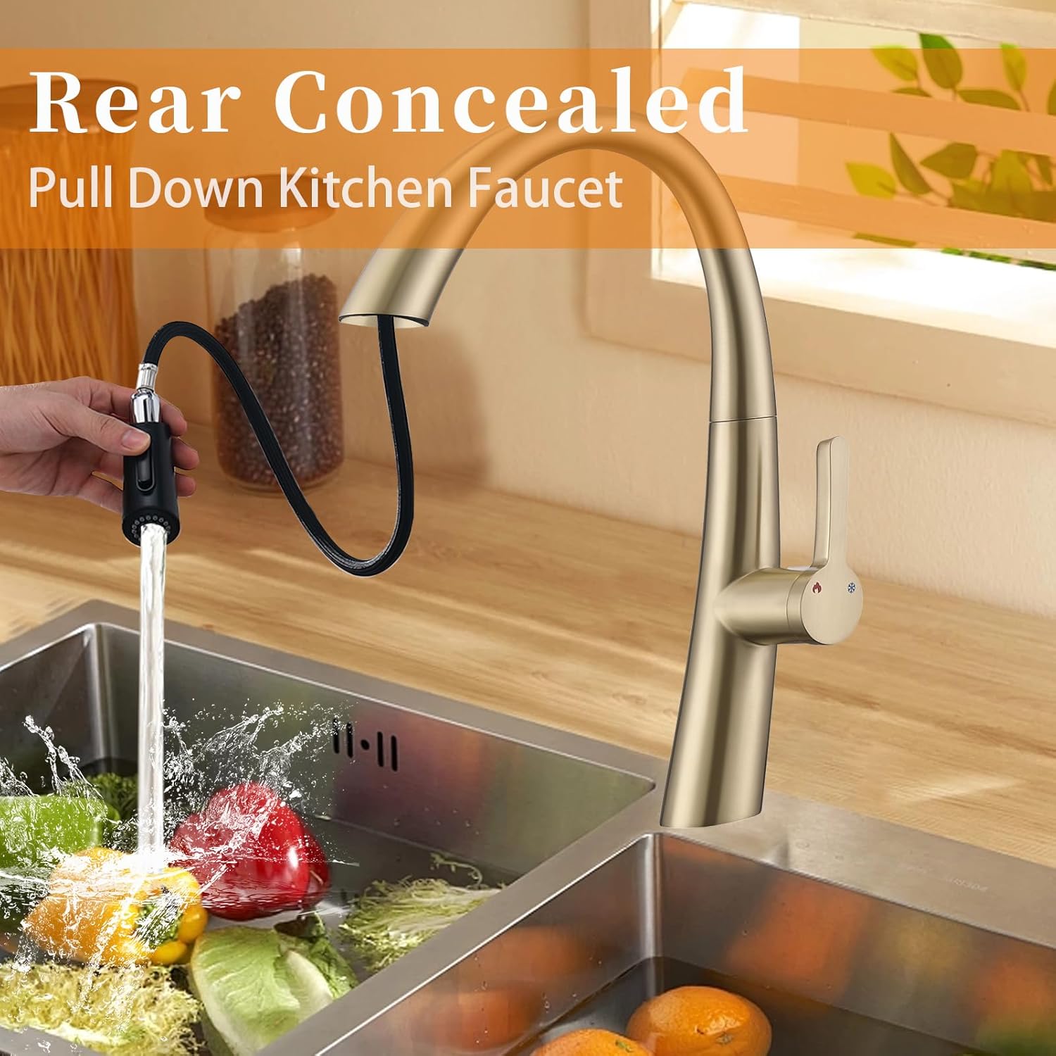 Grifo de cocina con rociador extraíble, grifo de fregadero de cocina con boquilla de arco alto de una sola manija, grifo de cocina extraíble para el