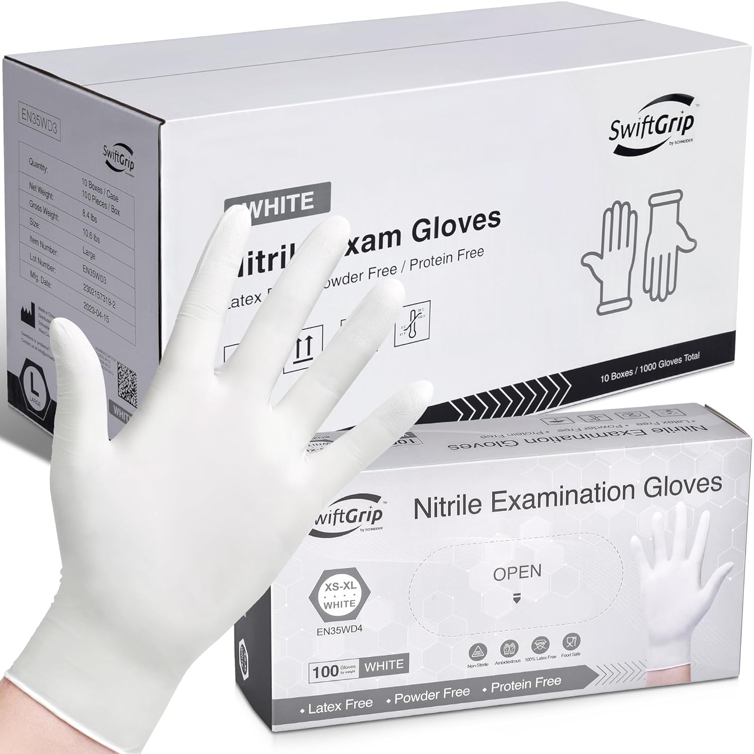 Guantes desechables de nitrilo para examen, 3 mil, talla M, caja de 1000, guantes de nitrilo blanco desechables sin látex para médicos, limpieza,