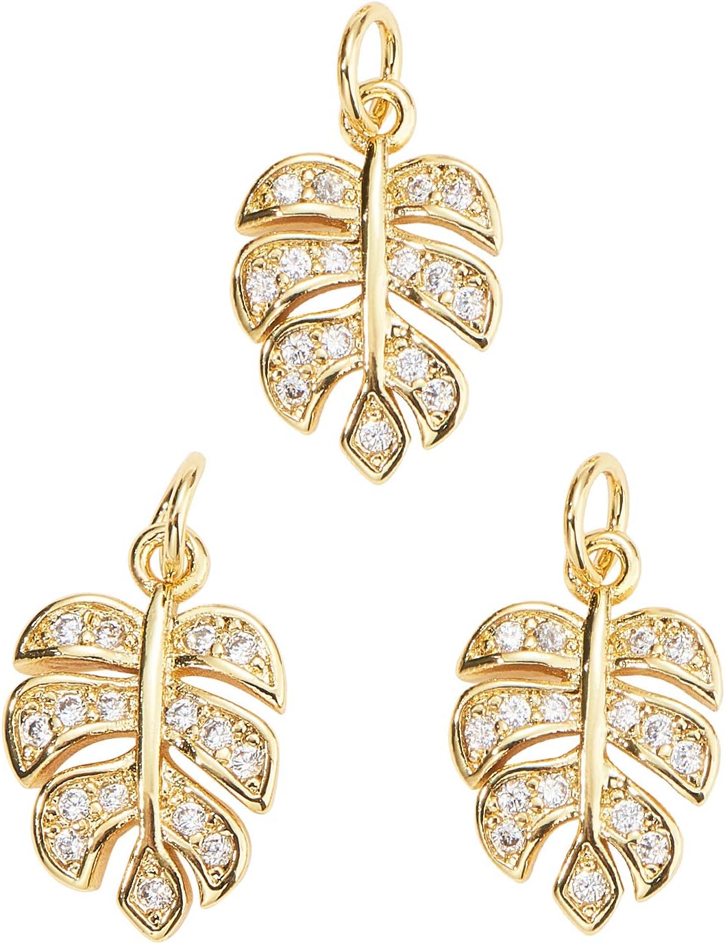 DanLingJewelry 10 dijes de latón de circonita cúbica con diamantes de imitación de hoja de Monstera para hacer joyas, gargantilla, colgante pequeño