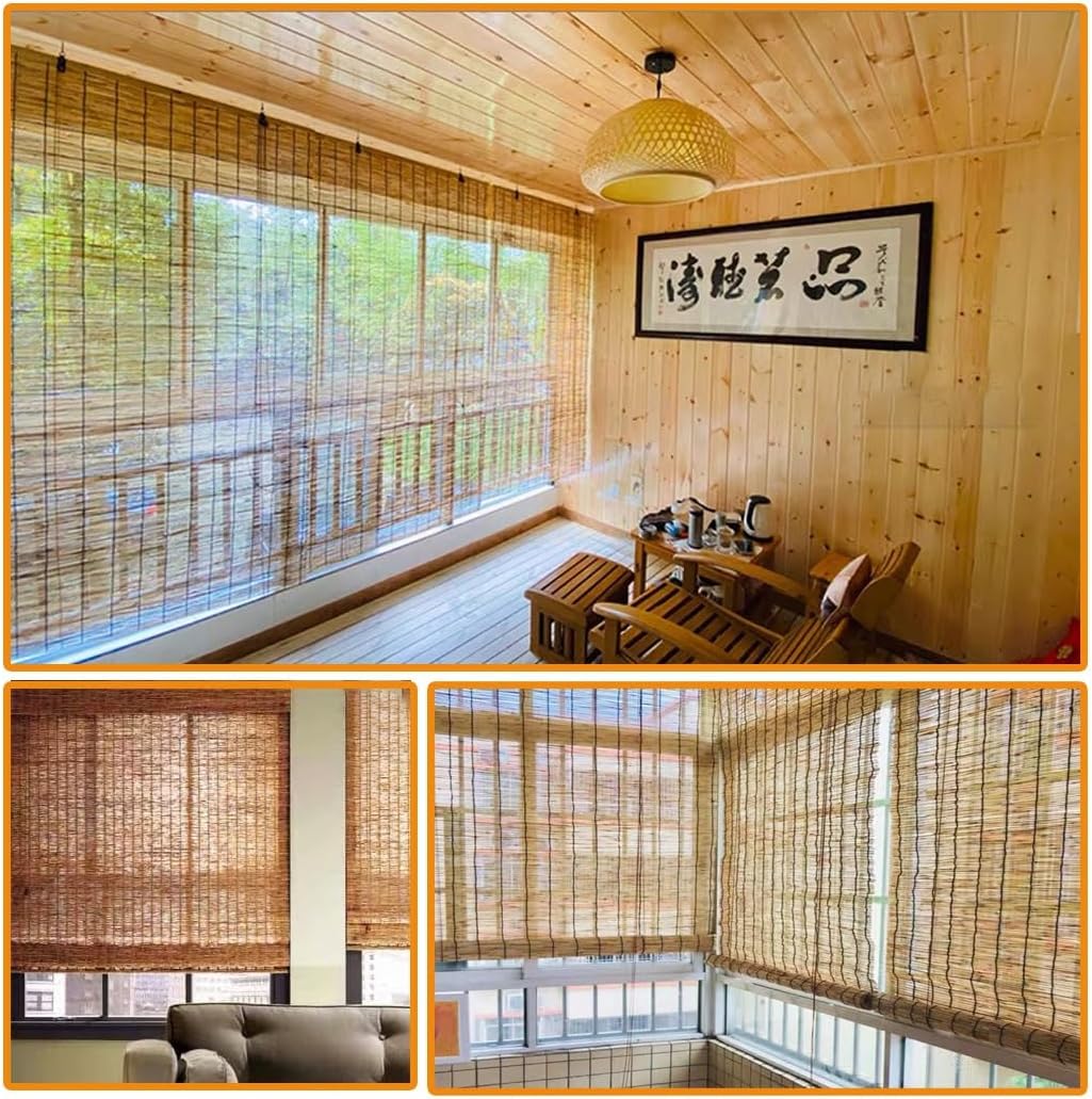 Persianas enrollables de caña para exteriores, cortinas de bambú, persianas de bambú con levantador, persianas enrollables romanas para patio,