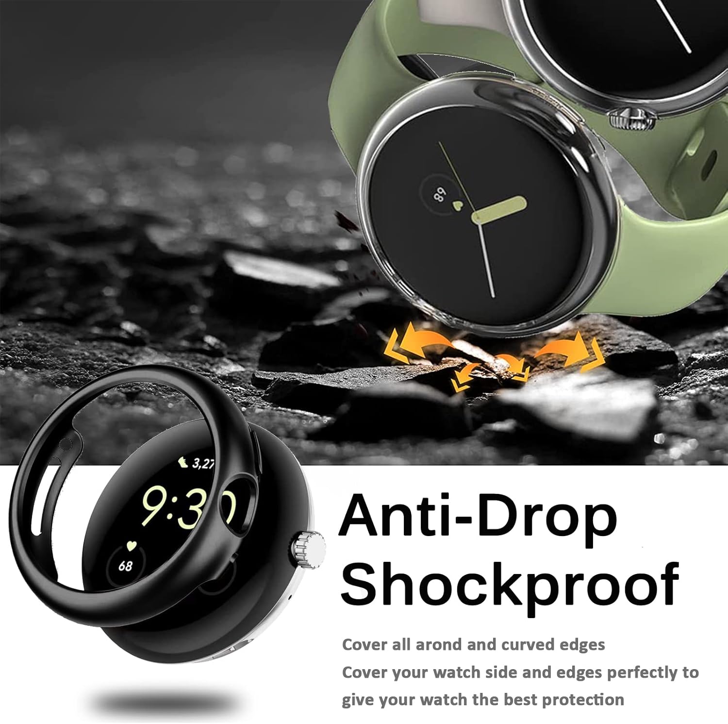 Miimall – Carcasa protectora para Pixel Watch (2 unidades) de policarbonato duro (sin protector de pantalla), ultrafina, ligera, a prueba de golpes,