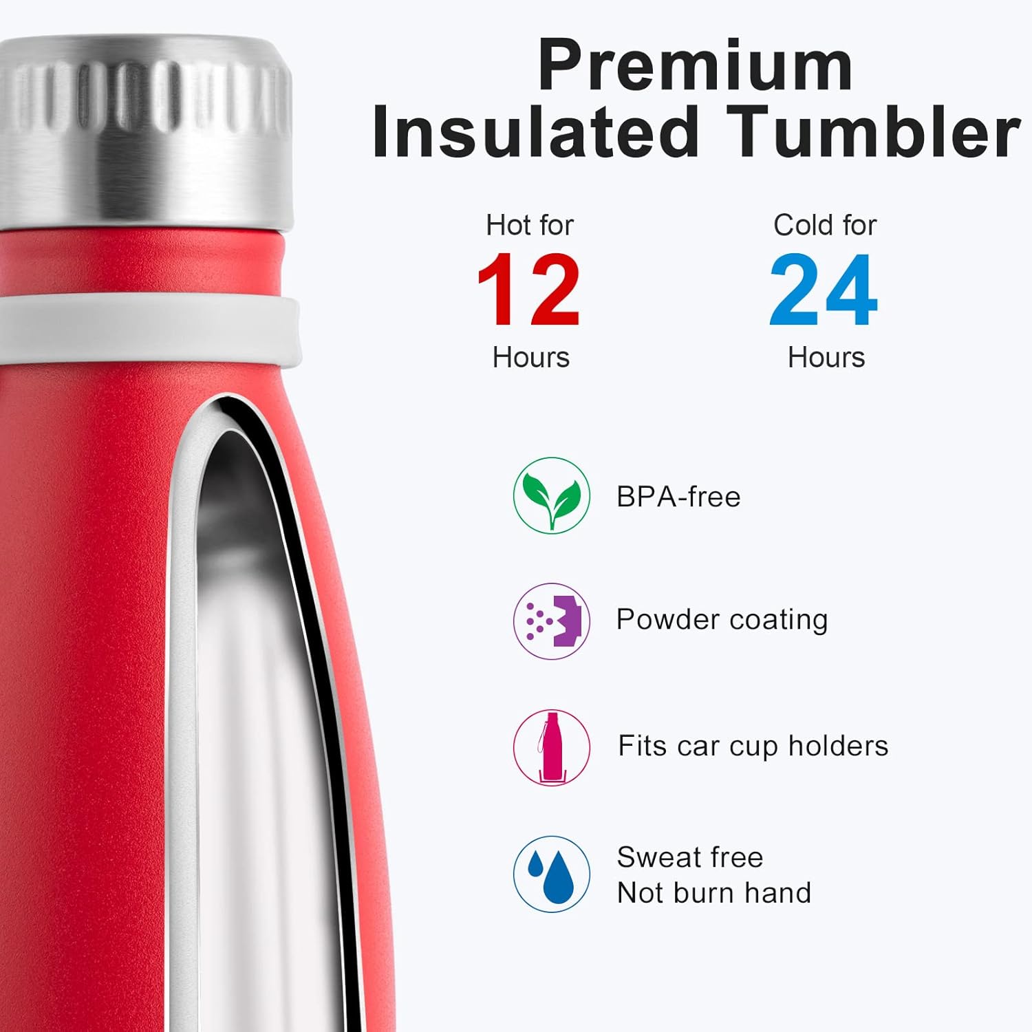 koodee Botella de agua de acero inoxidable de 12 onzas con aislamiento al vacío, con forma de cola, a prueba de fugas, botellas de agua de metal