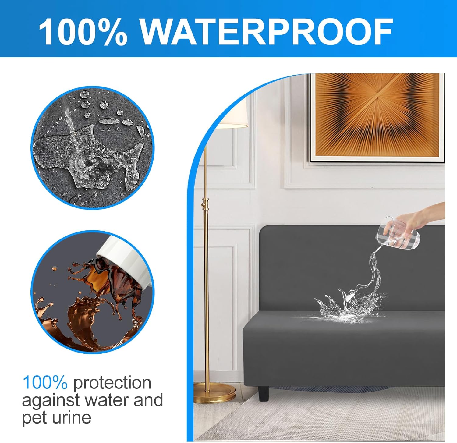 HDCAXKJ Funda 100% impermeable para futón de tamaño matrimonial, lavable, elástica, sin brazos, funda de colchón para futón individual, protector de