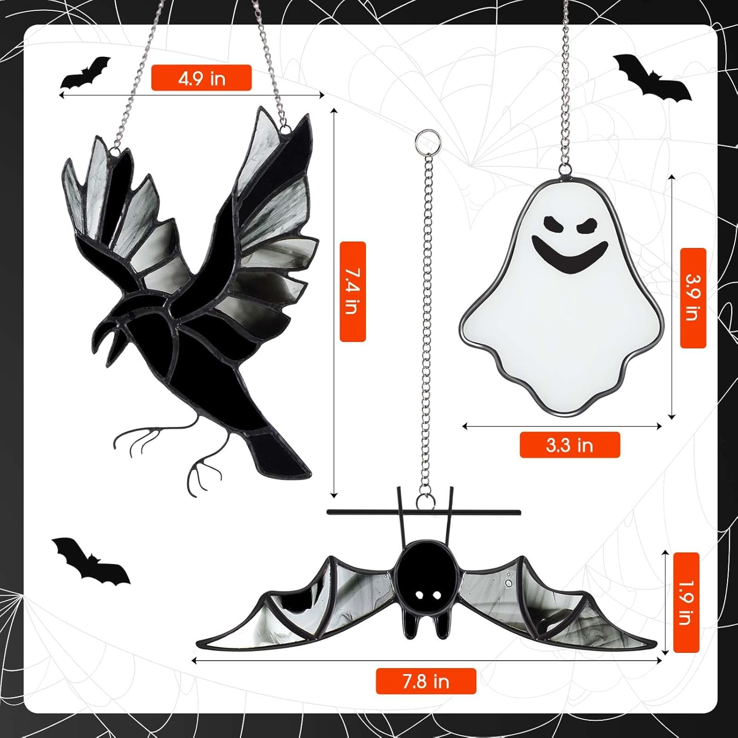 Soaoo 3 piezas de vidrieras de Halloween para colgar en la ventana de murciélagos, decoración de Halloween, decoración de cuervo colgante de