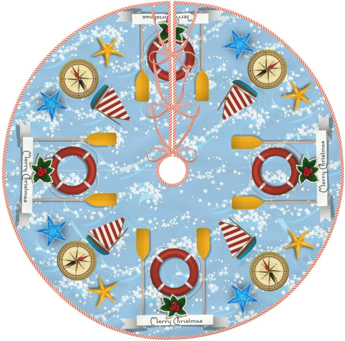 Falda de árbol de Navidad, náutico, decoración de Navidad temática costera, para fiestas de vacaciones, decoración de árbol de Navidad, interiores y