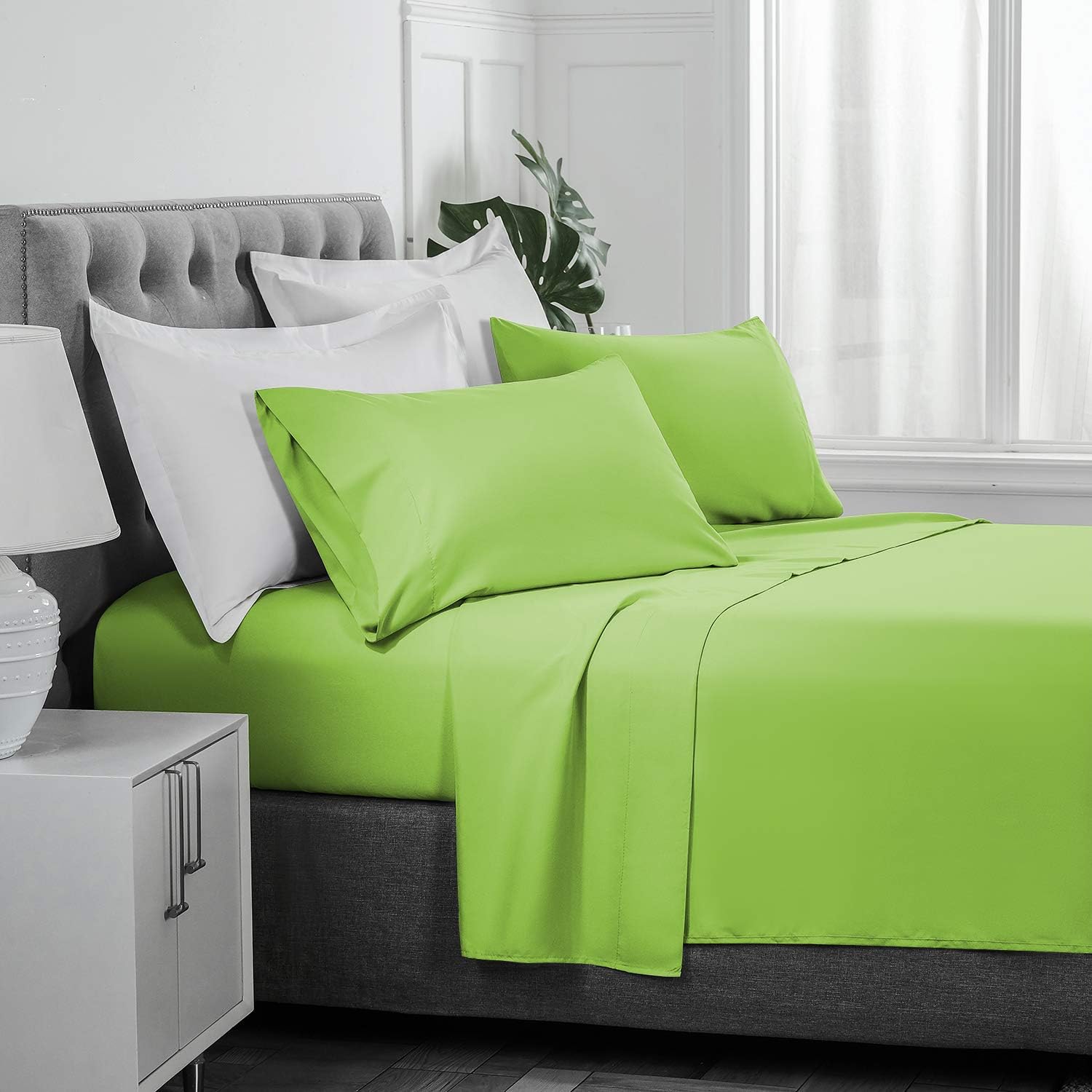 Juego de sábanas de microfibra cepillada, Microfibra, Lime, Completo
